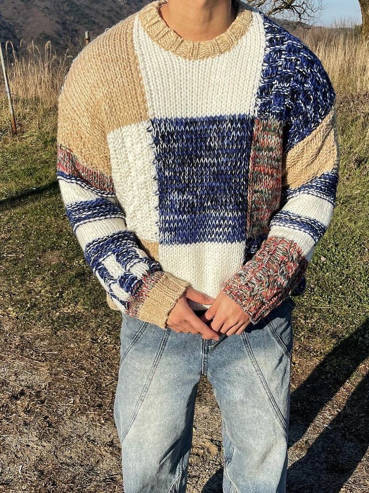 圓領格紋針織衫 T5638