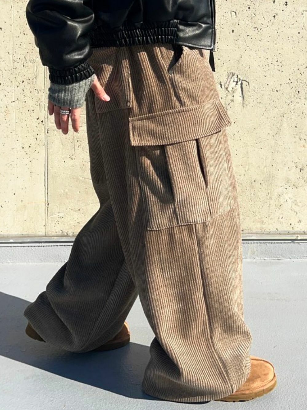 燈心絨可束腳工裝鬆身褲 P3028