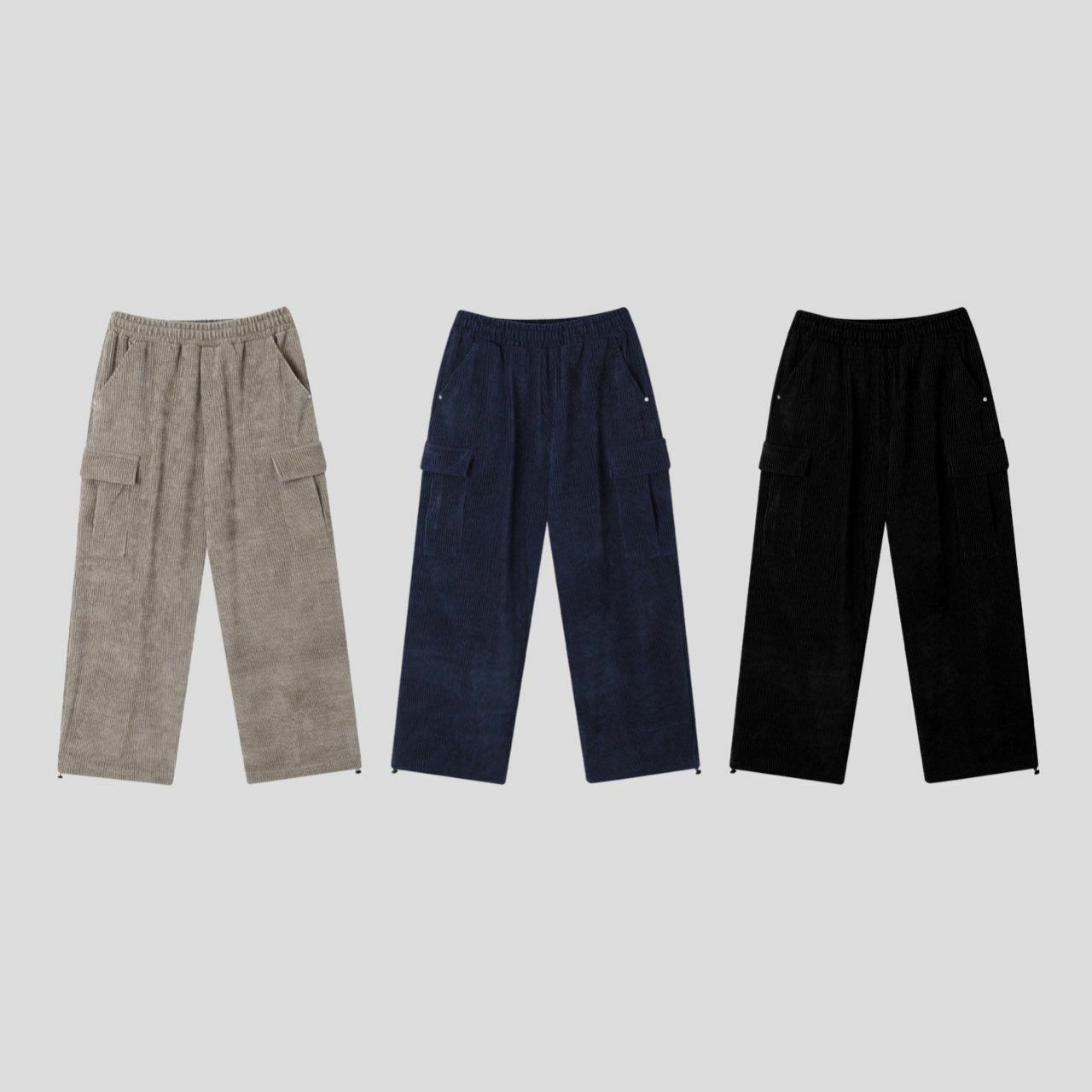 燈心絨可束腳工裝鬆身褲 P3028