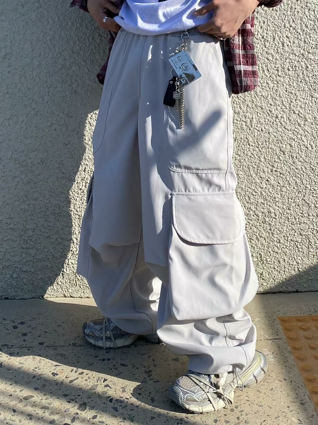 淨色可束腳工裝鬆身褲 P3023