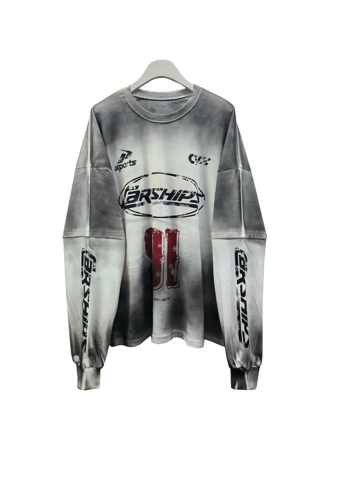 仿污英文字假兩件長袖衫 T5639