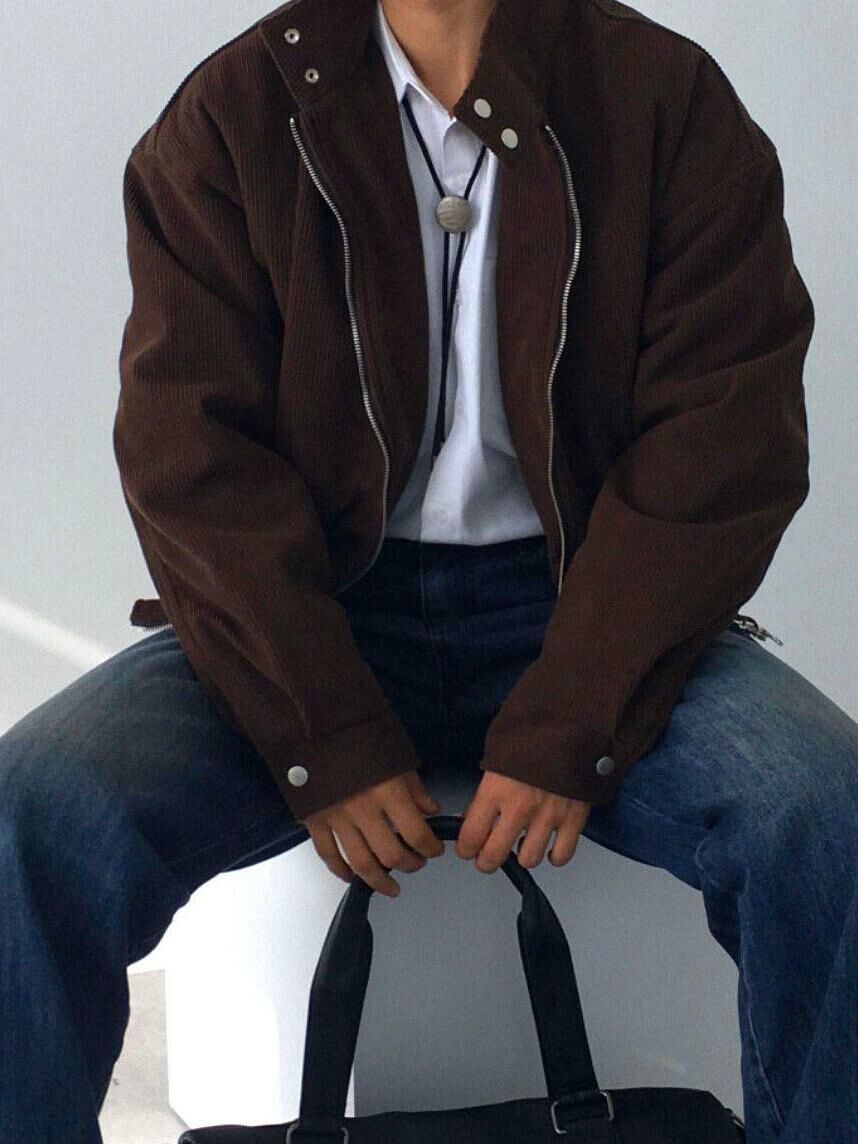 企領燈心絨拉鍊外套(夾棉) JK2605