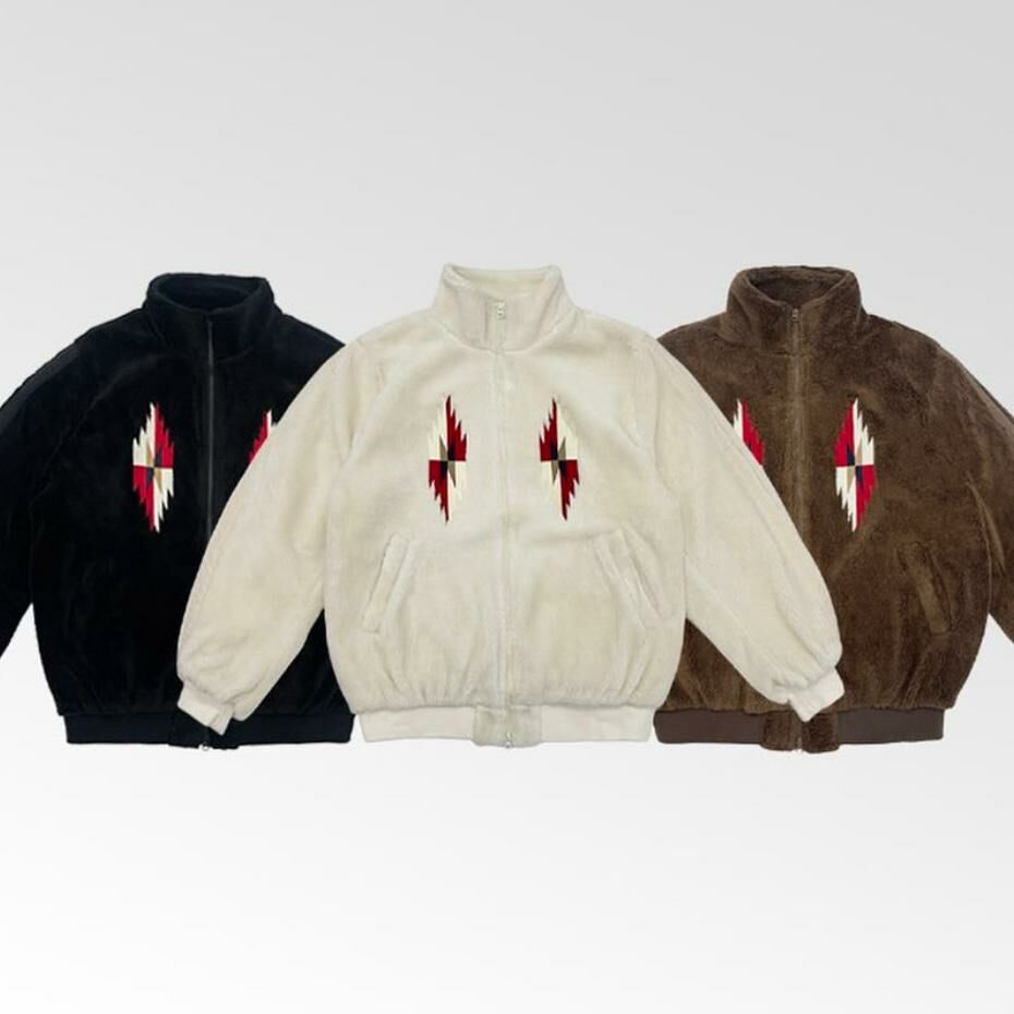 企領圖案拉鍊毛毛褸 JK2609