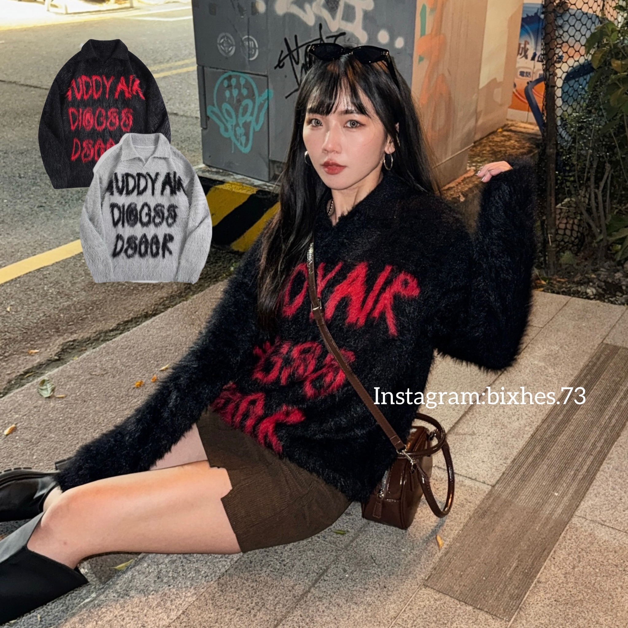 翻領字母絨絨毛衣(B00114)