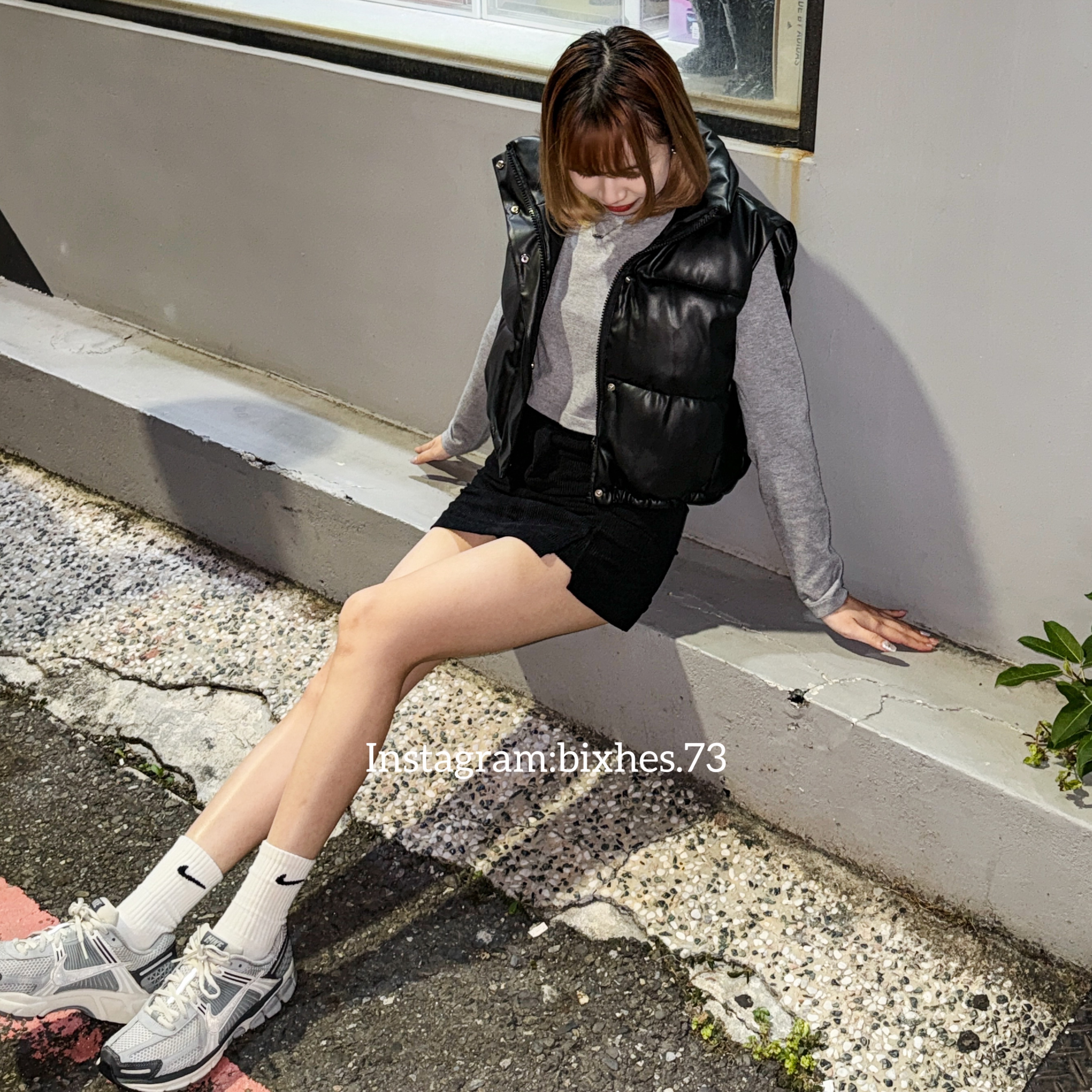 皮革短版麵包背心(C00078)