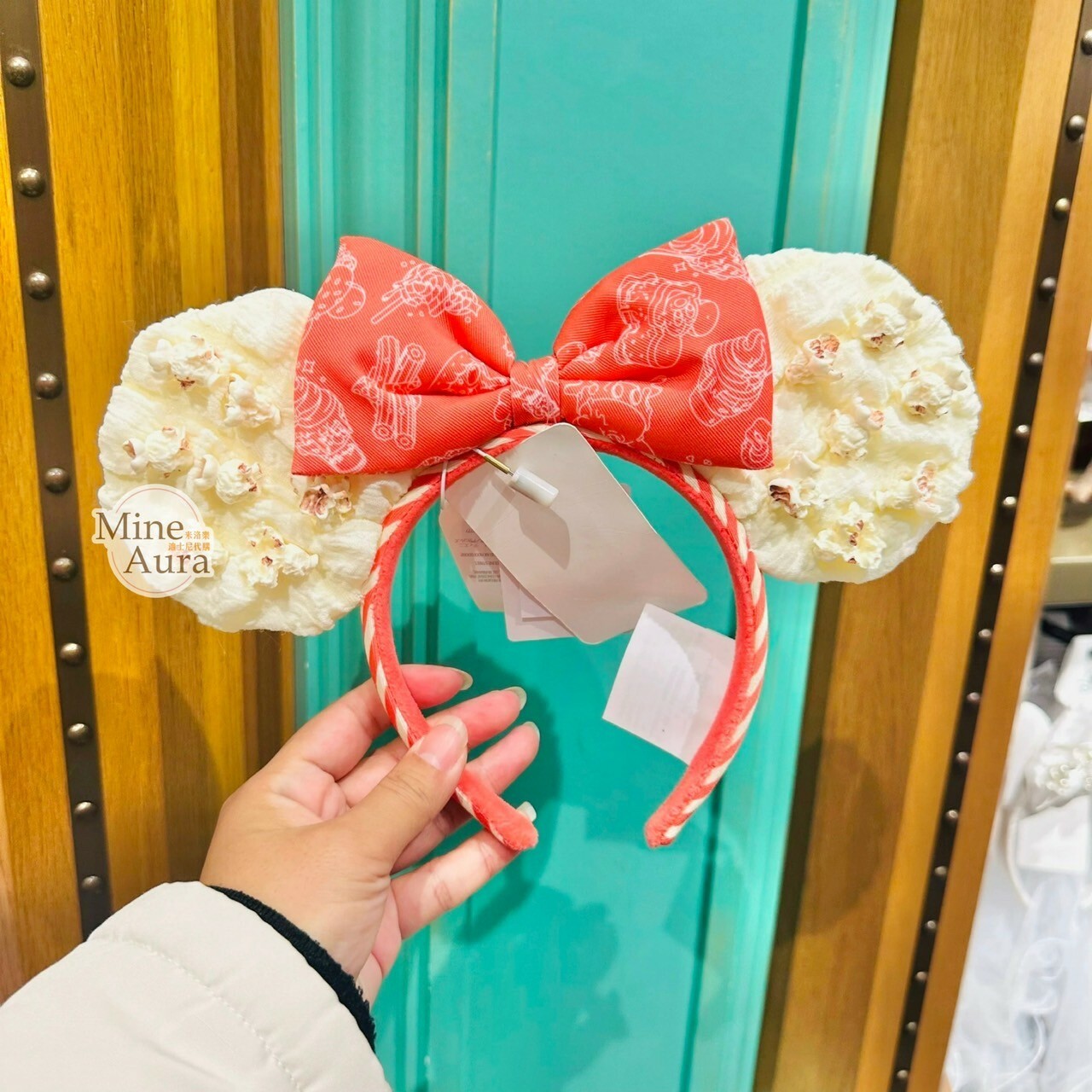 米妮 Minnie 蝴蝶結 爆米花 造型 髮圈 髮箍 -上海迪士尼樂園