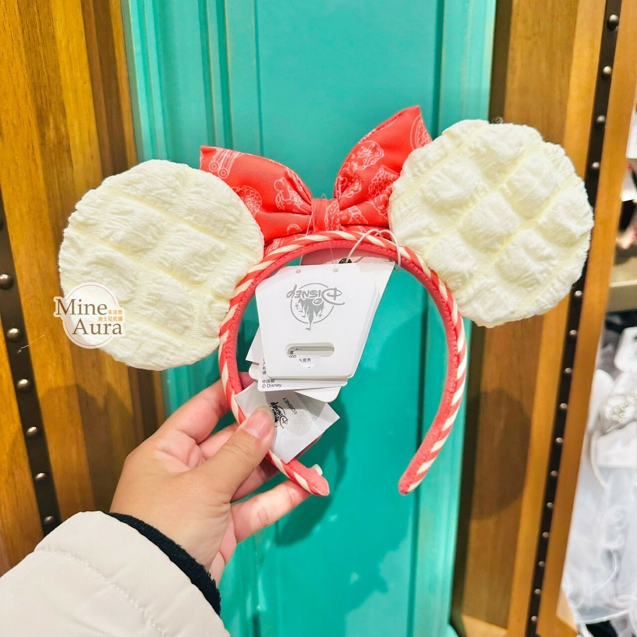 米妮 Minnie 蝴蝶結 爆米花 造型 髮圈 髮箍 -上海迪士尼樂園