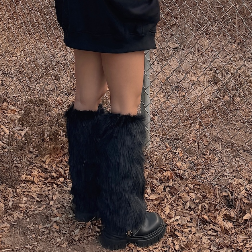 Y2K黑色仿兔毛襪套