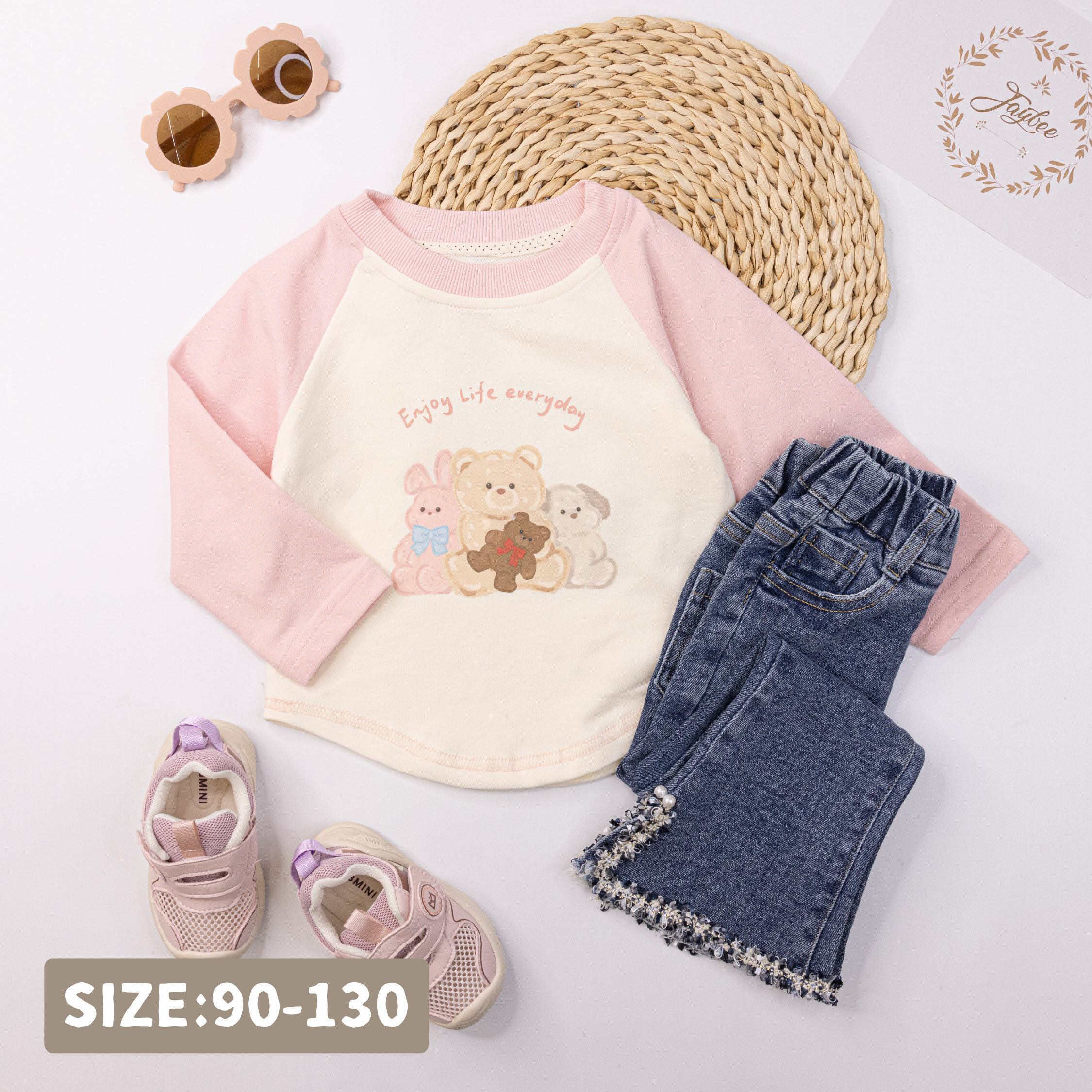 【H55050】可愛動物好朋友撞袖拼接上衣