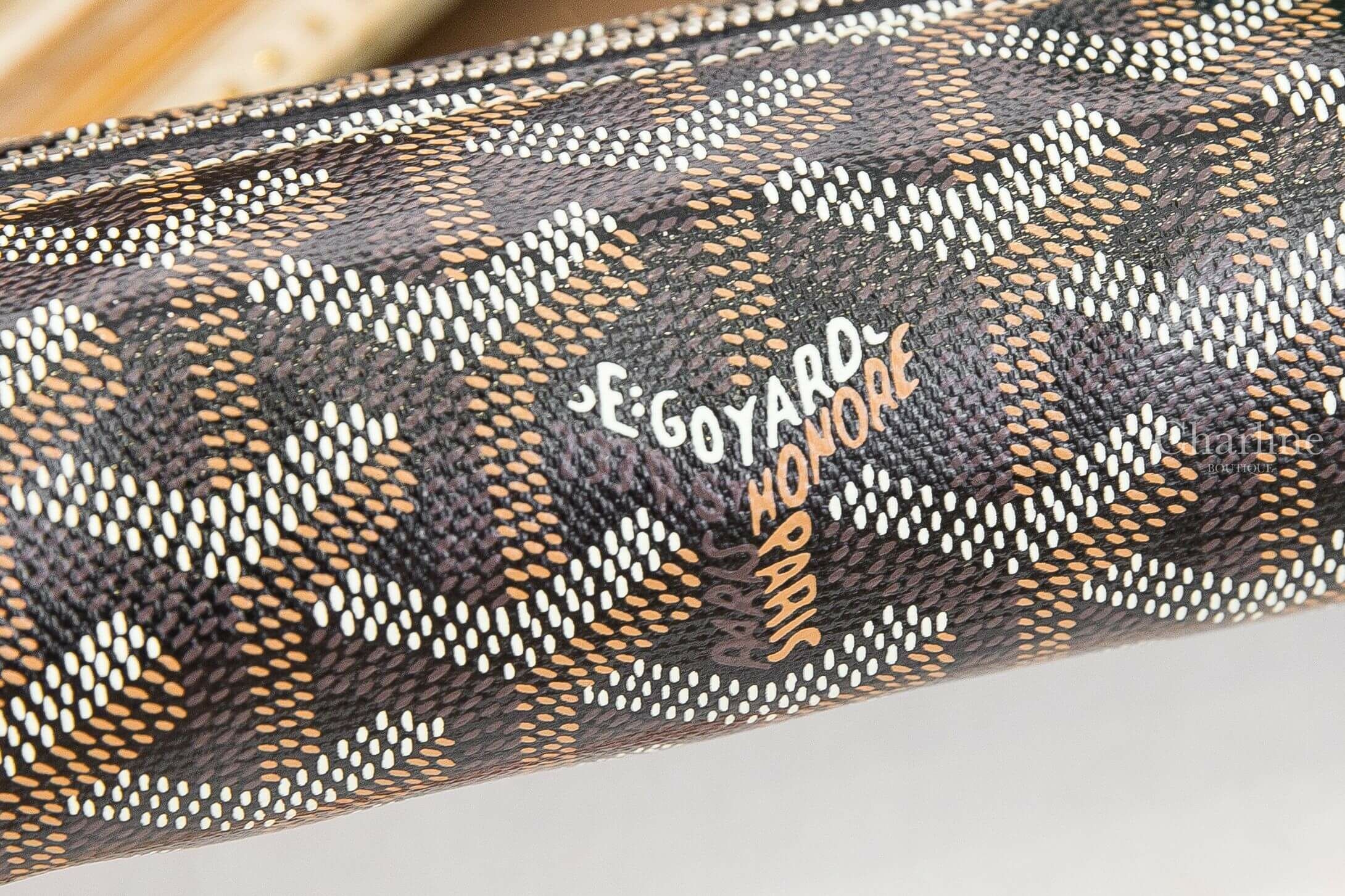 Goyard Trousse 黑色拼咖啡色帆布小牛皮內裡拉鏈方形筆袋