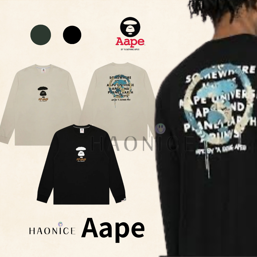 【HAO NICE 】香港經銷商🇭🇰100%正品 日本潮流 Aape 24FW 秋冬新款 胸前經典猿人頭大LOGO 素色百搭長袖 大學T