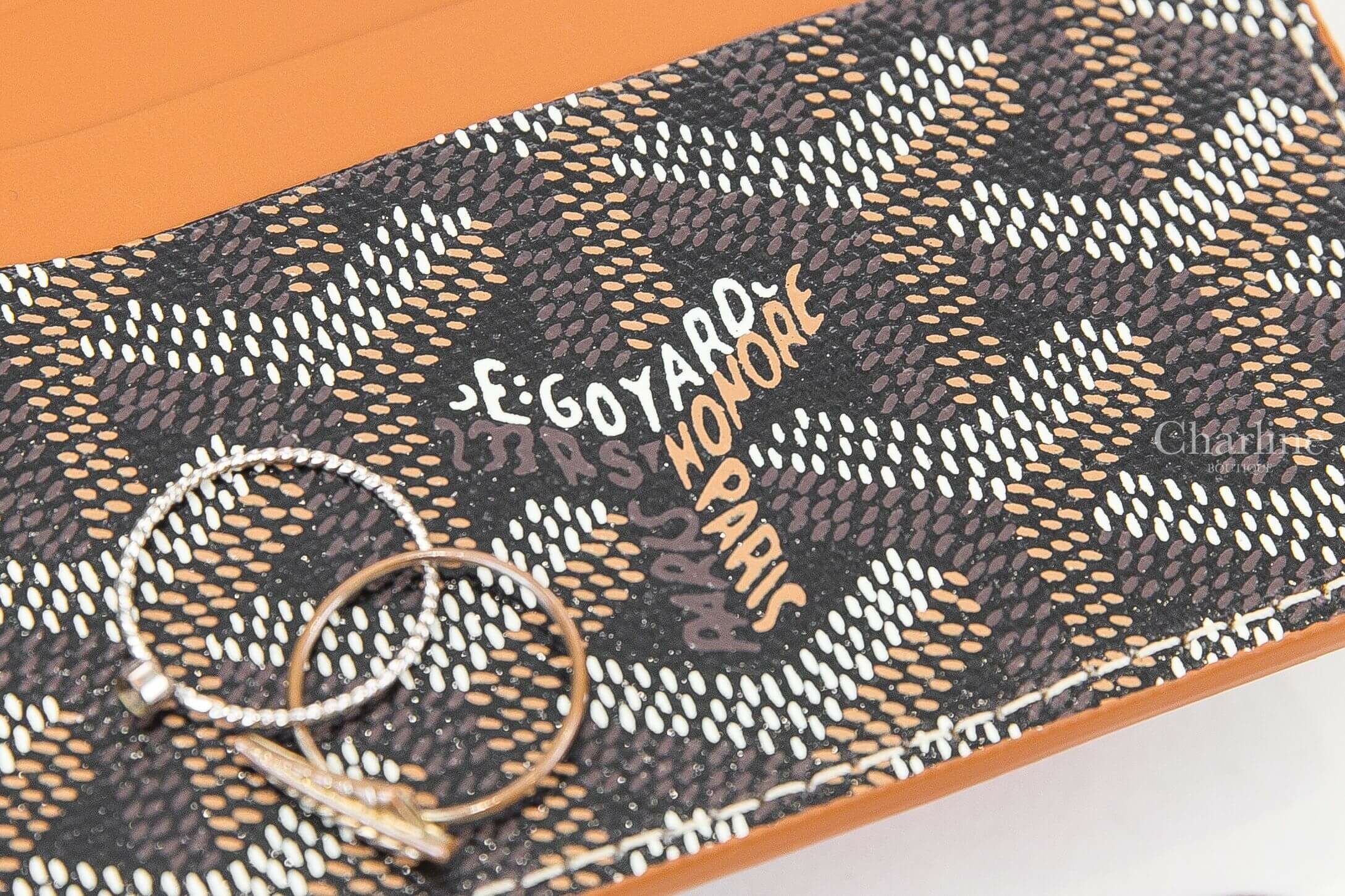 Goyard Saint-Sulpice Card Wallet 黑色拼咖啡色小牛皮黃色夾層內裡卡片夾