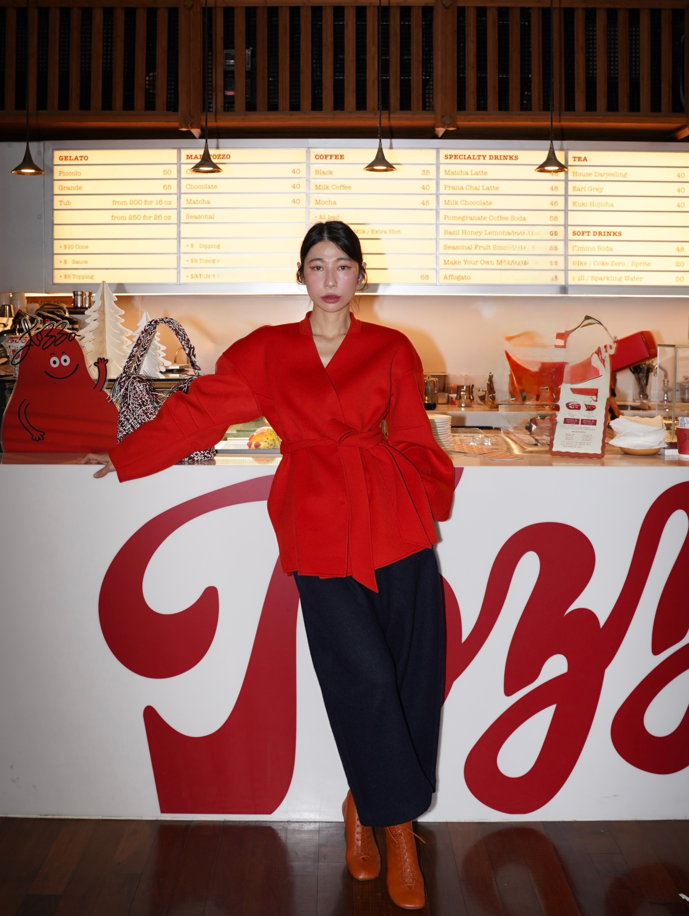 HANAA 新年季藏青色羊毛混紡繭型寬鬆闊腿褲