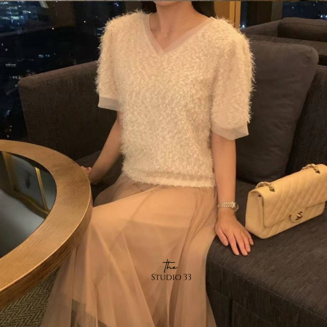 V領羽毛亮片上衣