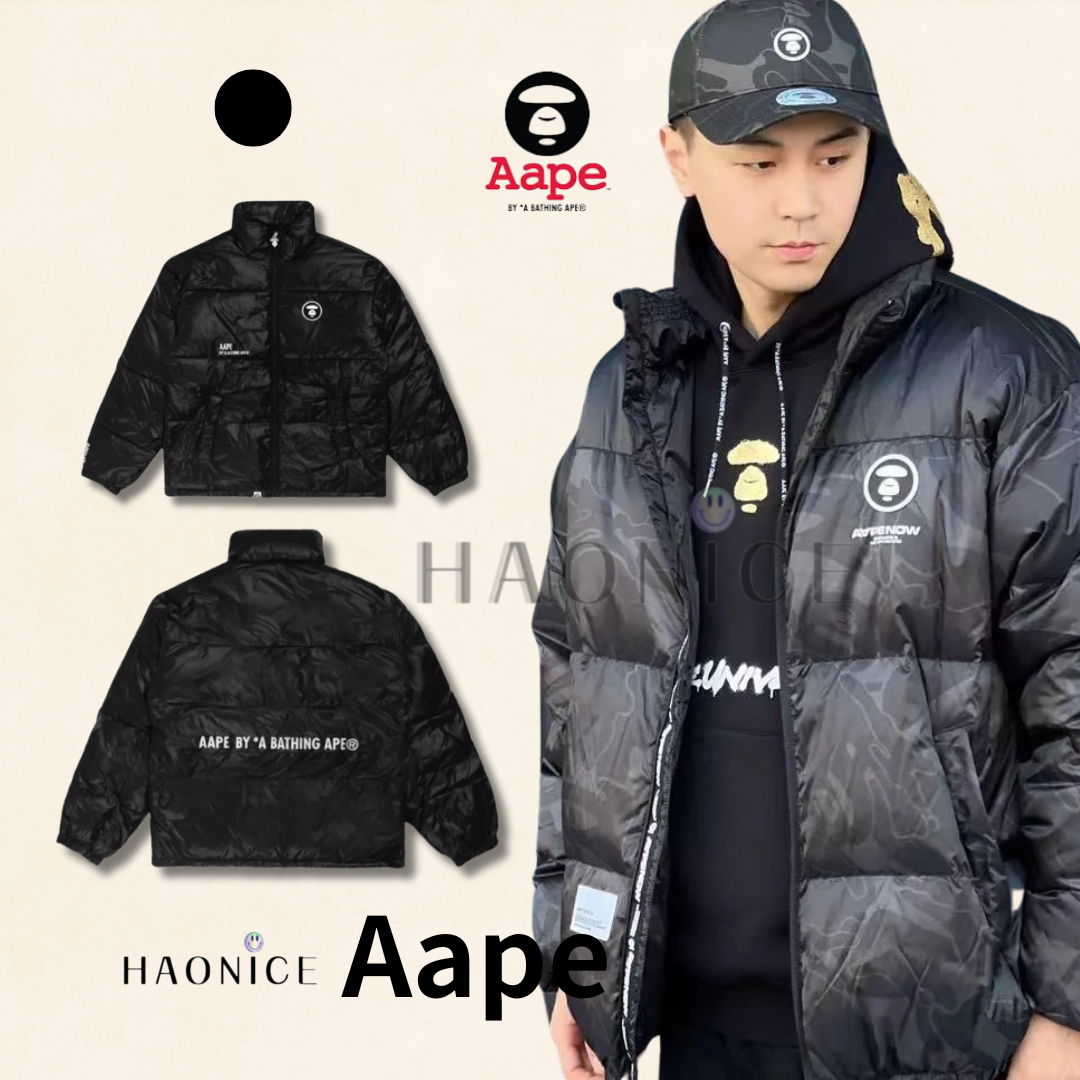 【HAO NICE 】香港經銷商🇭🇰 日本潮流AAPE 24FW秋冬新款 超經典亮面素色經典猿人頭 長袖 羽絨外套7381XXF