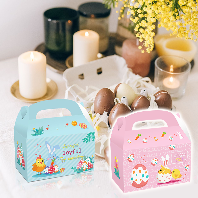 復活節粉紅淺綠兔子母蛋手提白卡紙盒  (一包12個) DD110