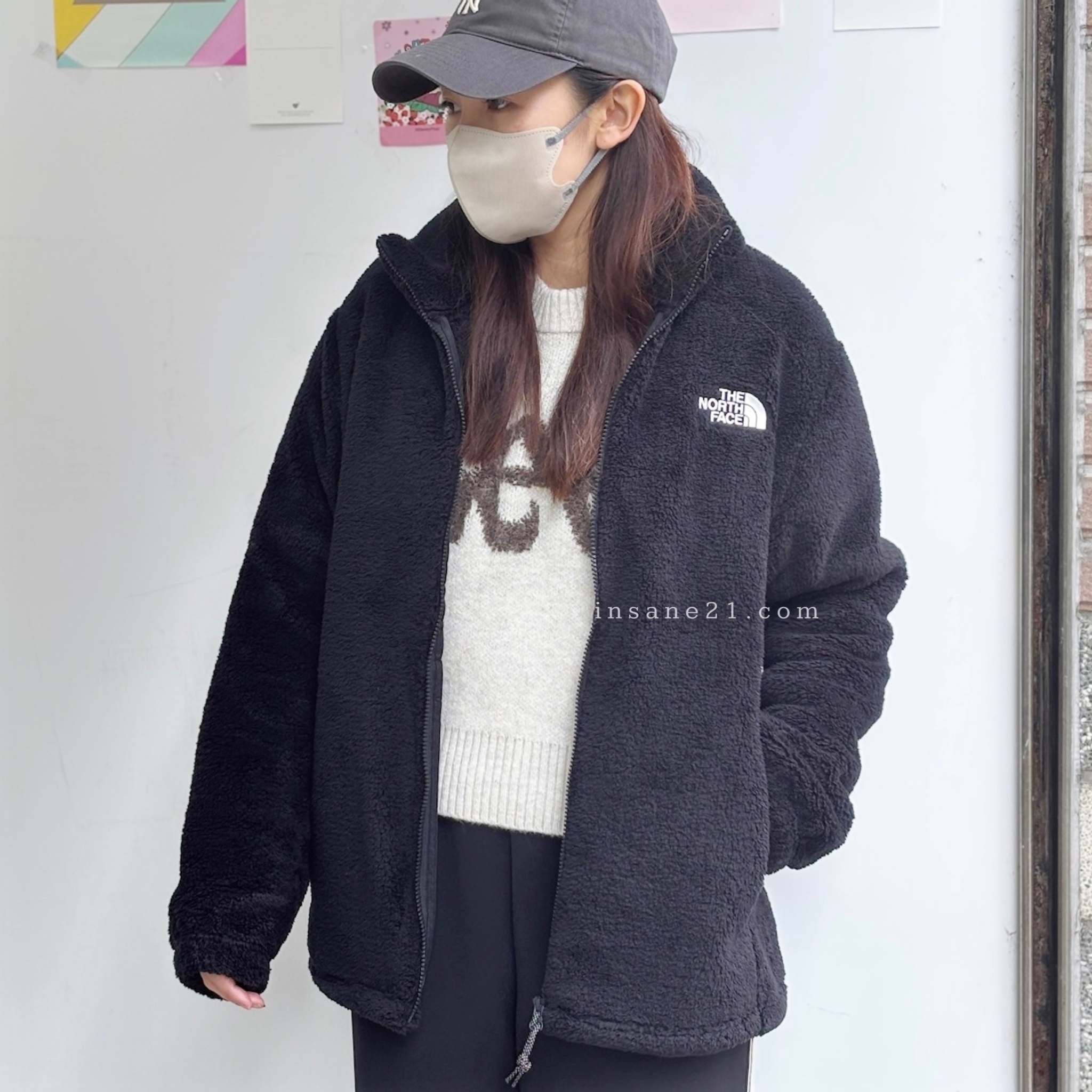 THE NORTH FACE 毛絨 拉鍊 外套 刺繡LOGO 黑 NJ4FQ50J