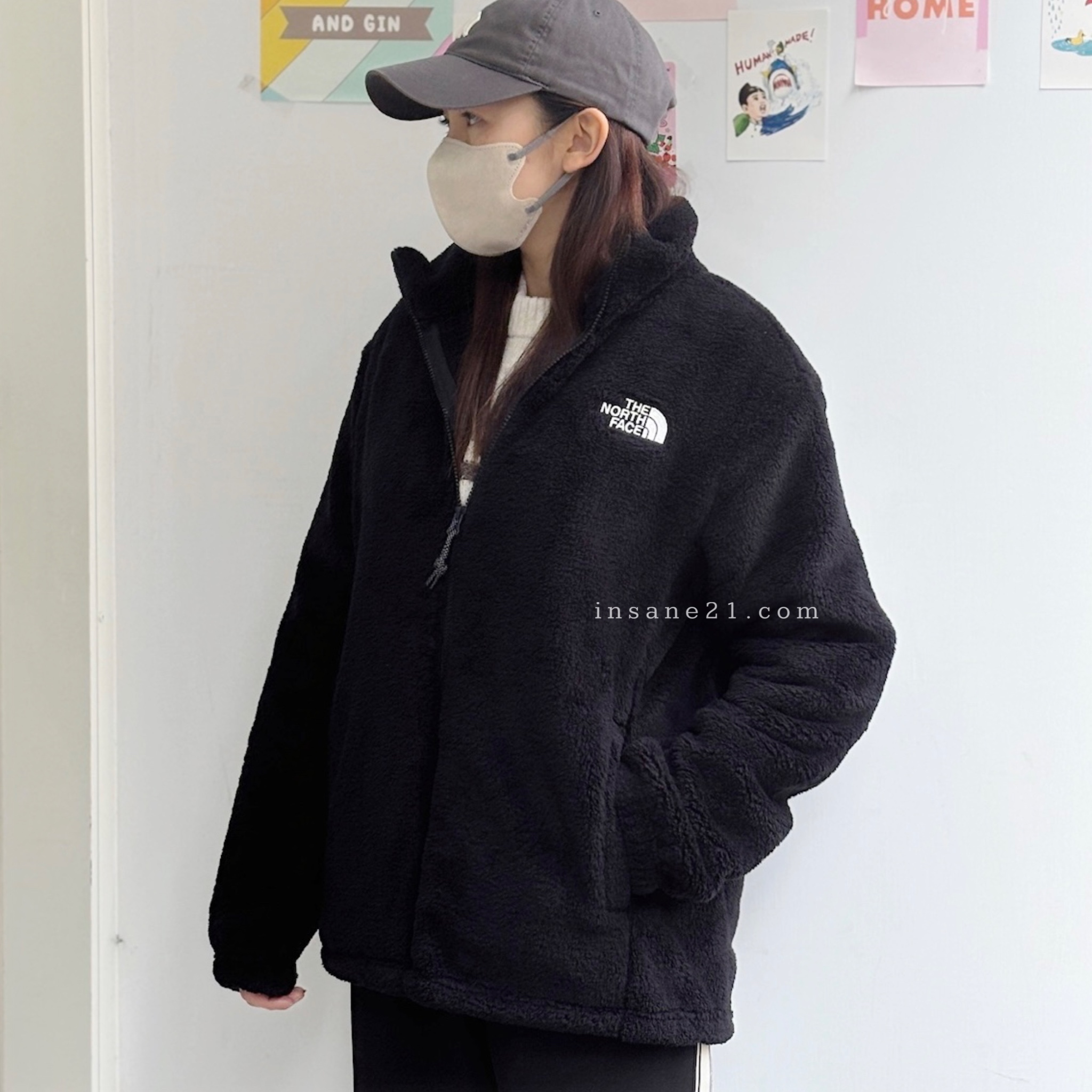 THE NORTH FACE 毛絨 拉鍊 外套 刺繡LOGO 黑 NJ4FQ50J