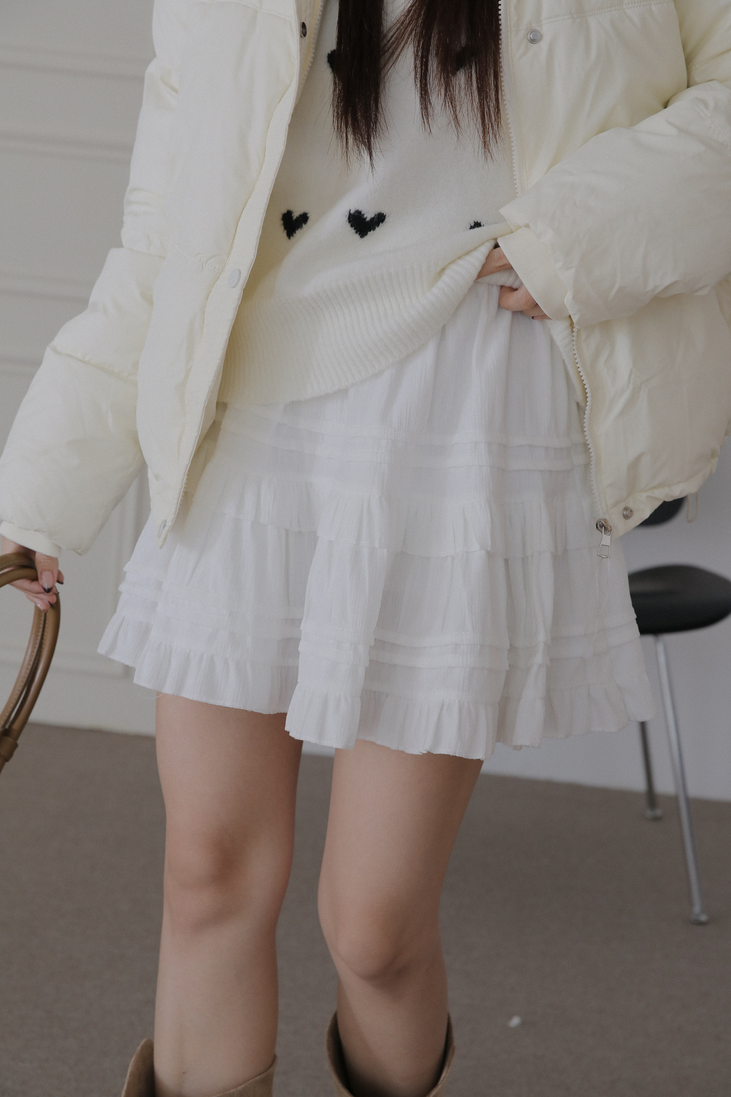 Frill Can Can Suede Skirt #短裙