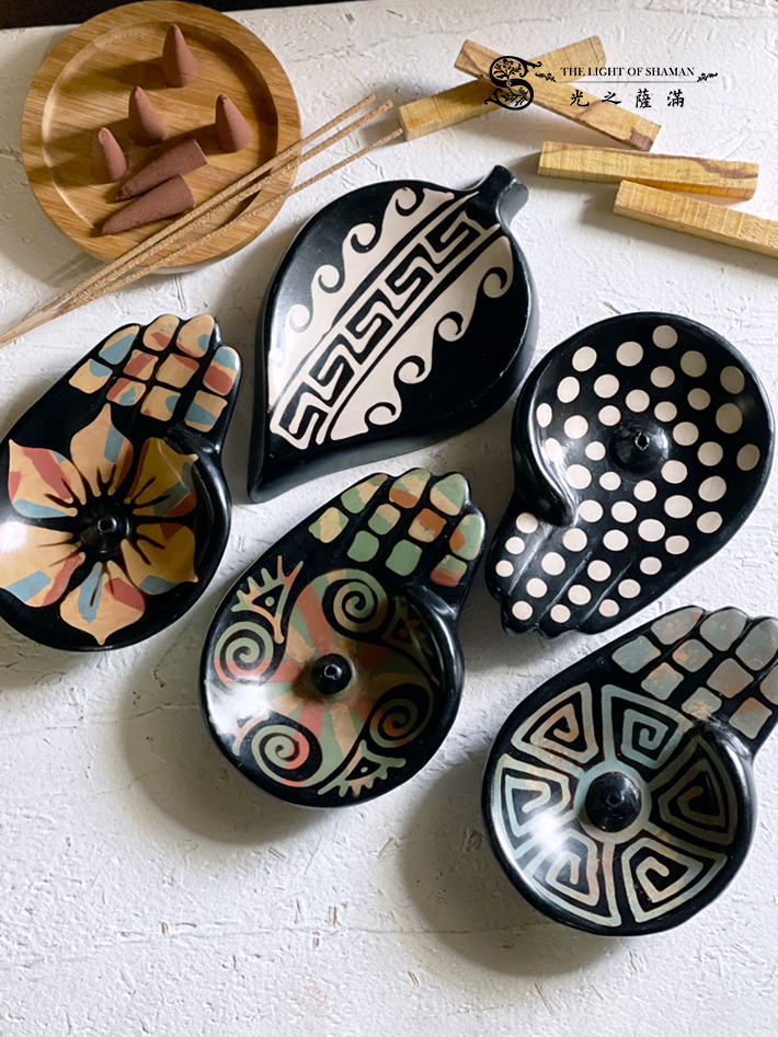 限量聖木香台 古印加風  佛手印加圖騰小香盤香台 香粉線香錐香聖木棍適用 -光之薩滿