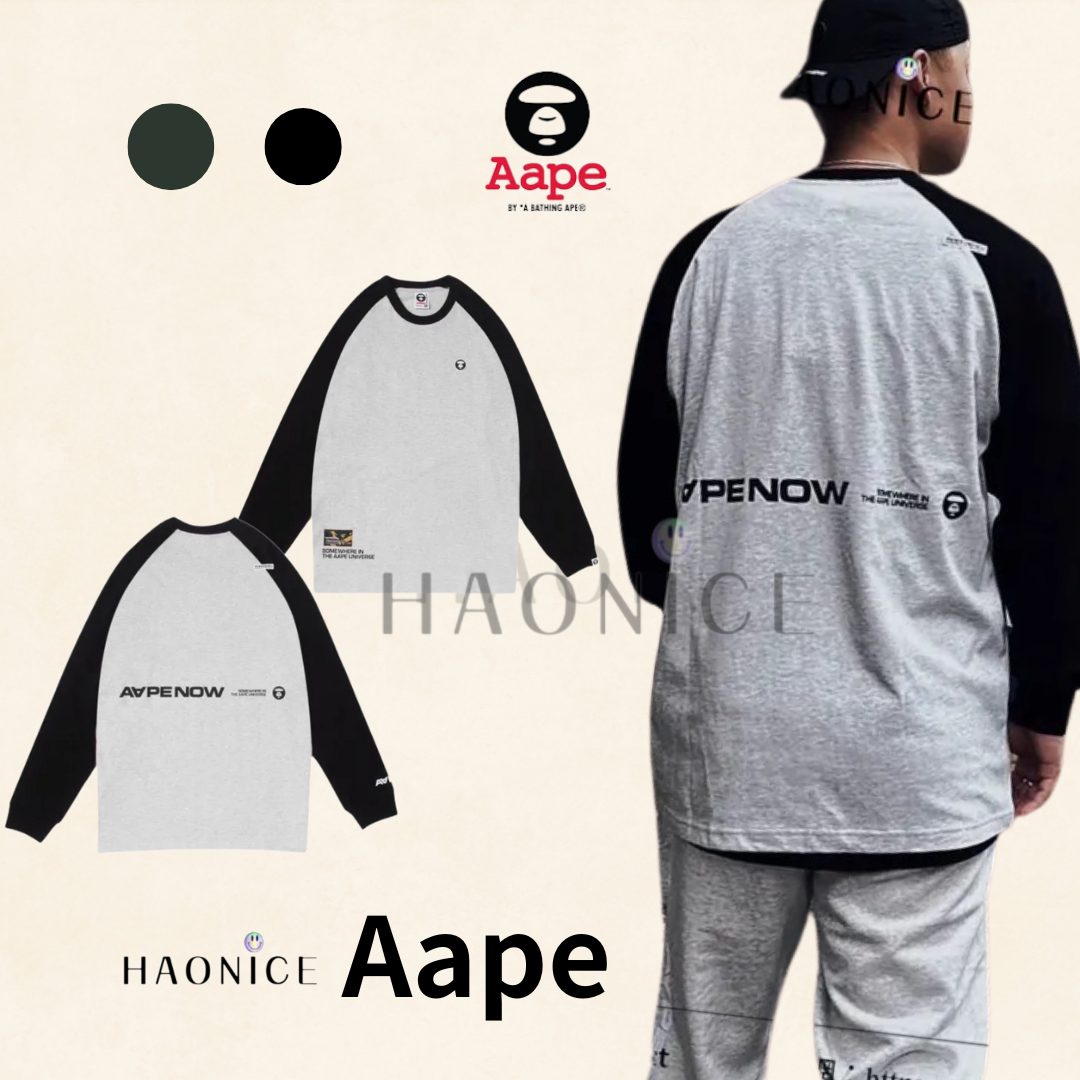 【HAO NICE 】香港經銷商🇭🇰100%正品 日本潮流Aape24春夏爆款 最新款經典猿人頭LOGO 雙色拼接長袖 大學T