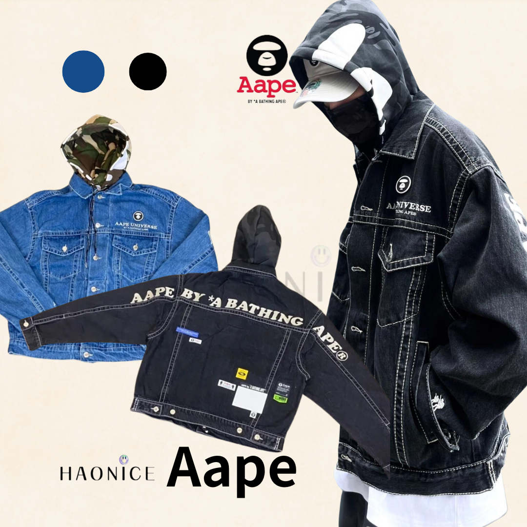 【HAO NICE 】沒有帽子 香港經銷商🇭🇰100%正品 日本潮流Aape23秋冬爆款 經典猿人頭 字母假兩件式 設計感🈵🈵長袖 牛仔夾克外套