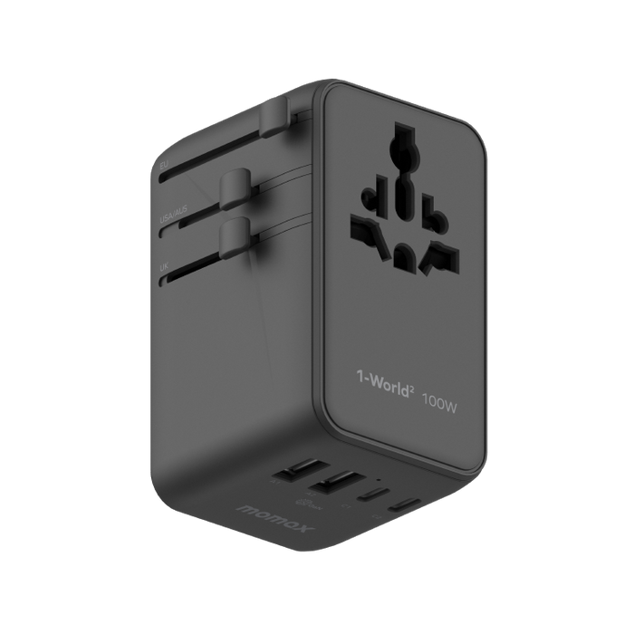 Momax 1-WORLD² 100W 雙 AC 四 USB GaN 全球轉換 插座 UA23