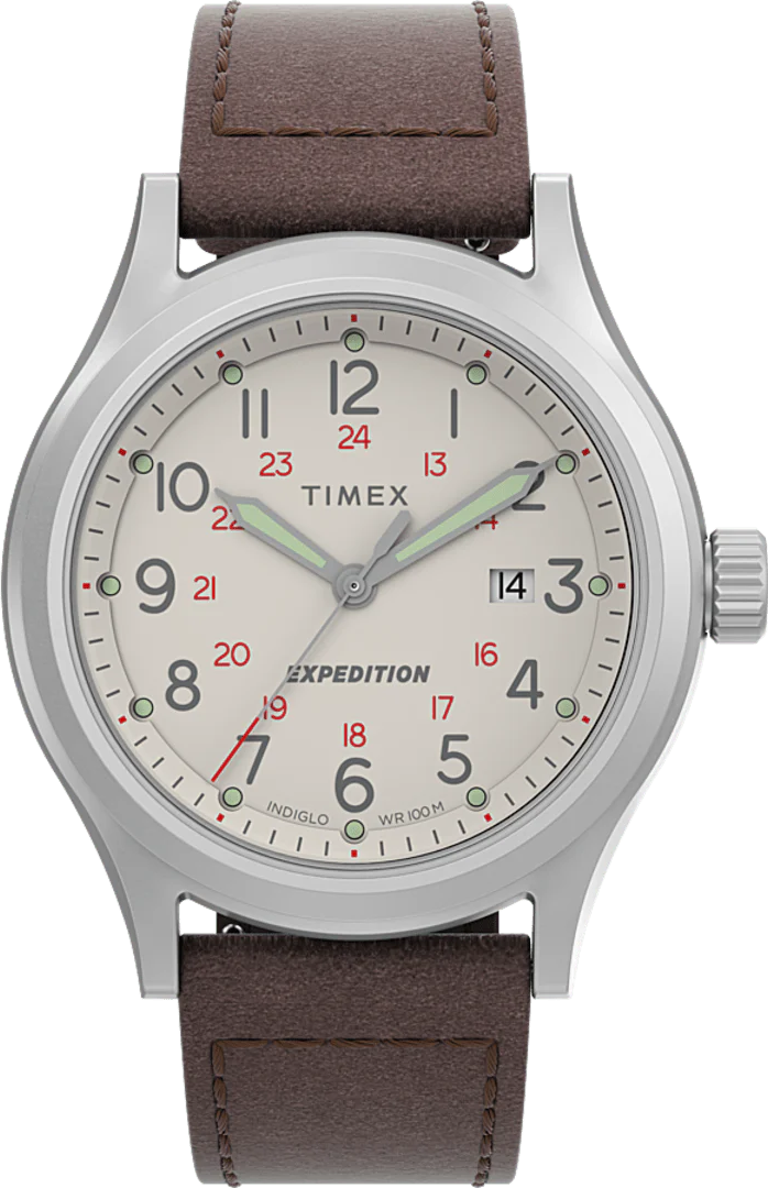 萬年鐘錶 - TIMEX 天美時  奶油色錶盤棕色皮錶帶男錶  TW2V07300  錶徑 41MM