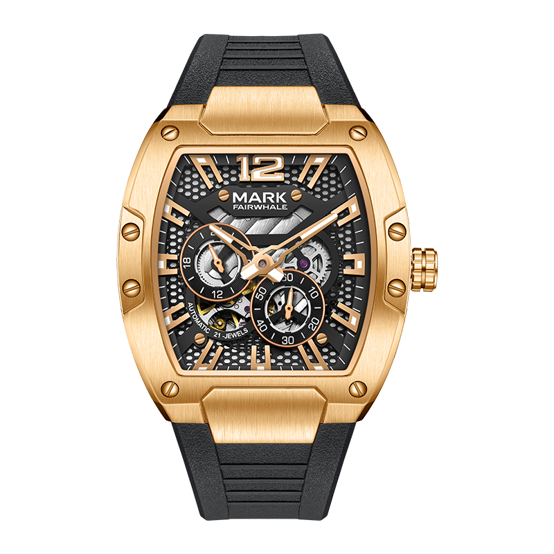 【Mark fairwhale 馬克菲爾】 FW-6850-P 時尚 潮流 鏤空 夜光 真兩眼 矽膠 機械 手錶 -