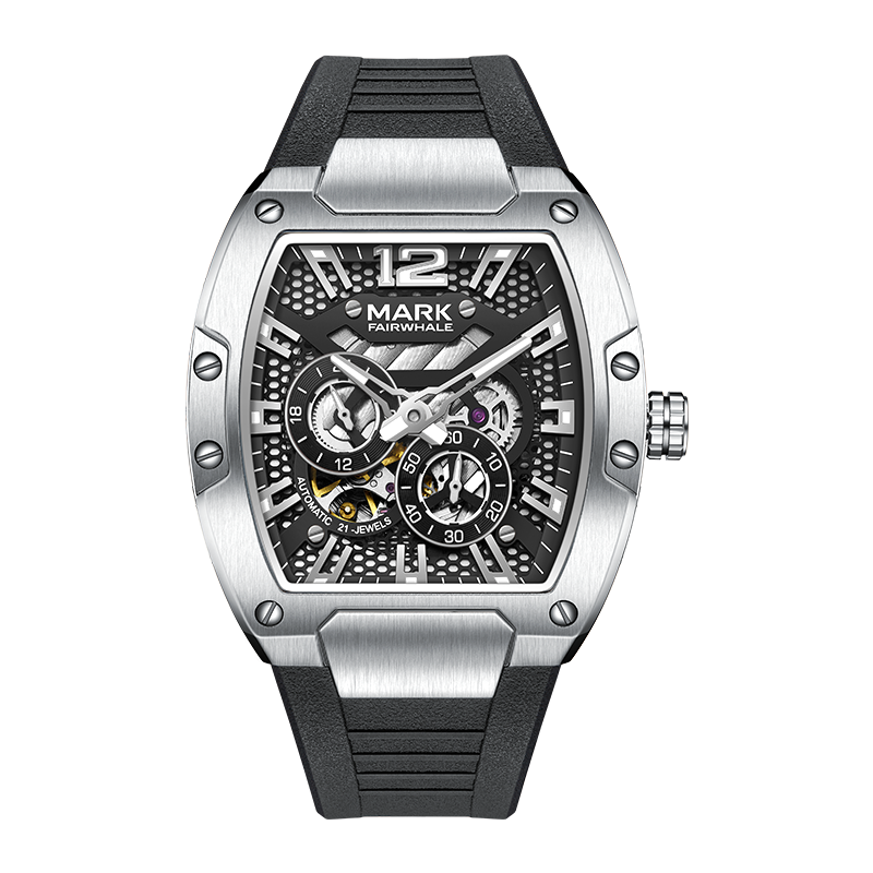 【Mark fairwhale 馬克菲爾】 FW-6850-P 時尚 潮流 鏤空 夜光 真兩眼 矽膠 機械 手錶 -