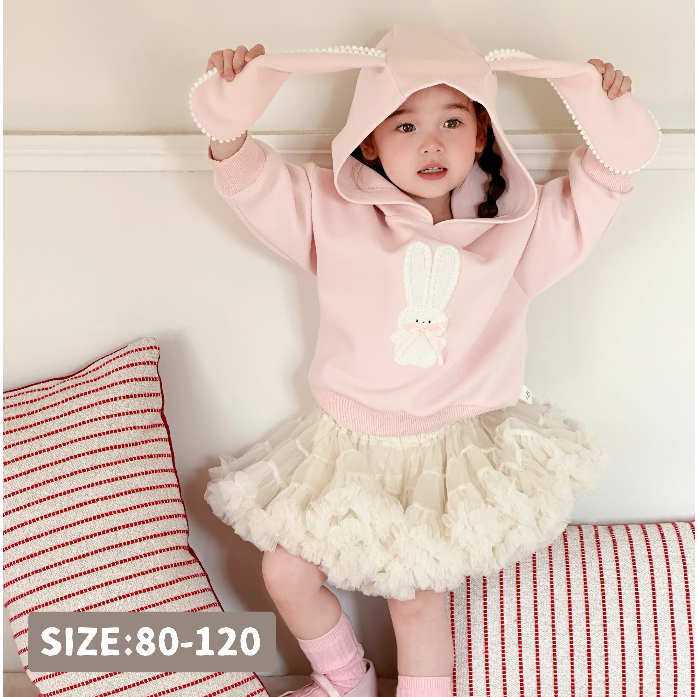 【H55191】QQ毛小兔立體耳朵連帽上衣/帽T