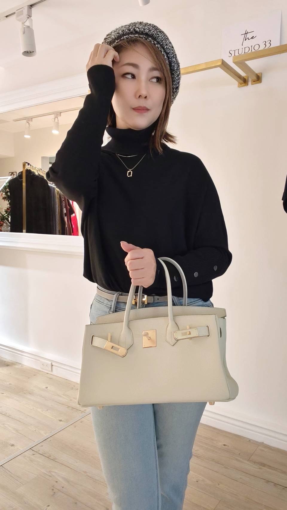 高領袖口排釦針織上衣