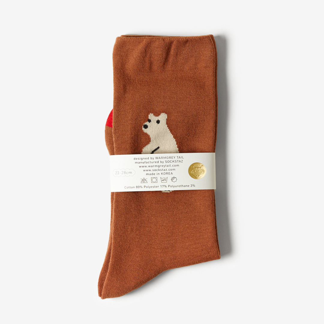 WARMGREY TAIL 中筒襪-抱抱熊(焦糖棕)