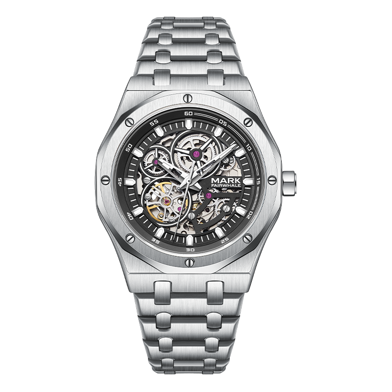 【Mark fairwhale 馬克菲爾】 FW-6840-S 時尚 潮流 鏤空 夜光 矽膠 機械 手錶 -