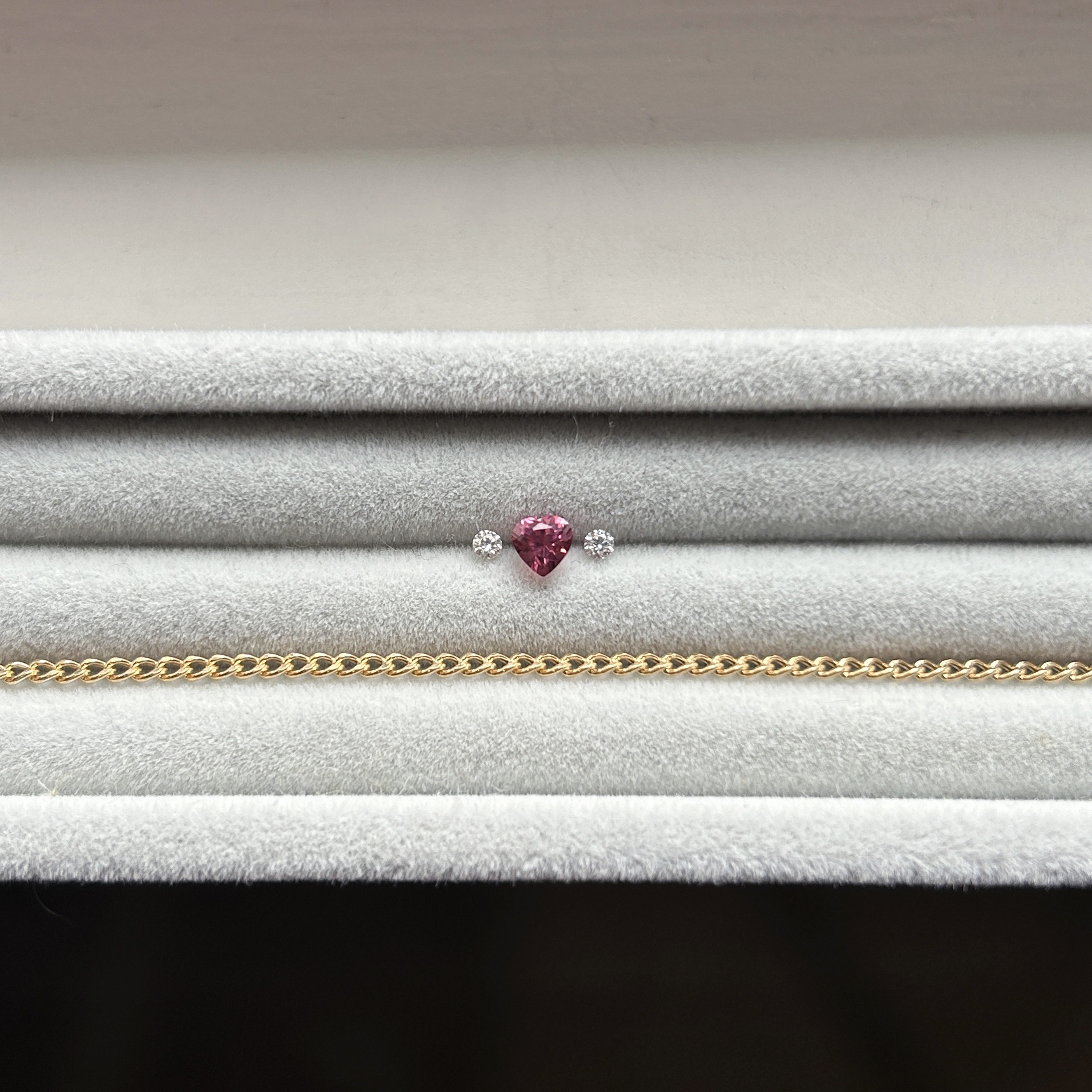 【訂製】心形碧璽18K細版古巴手錬