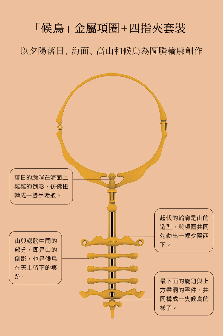 UPKO 候鳥金屬項圈+四指夾套裝