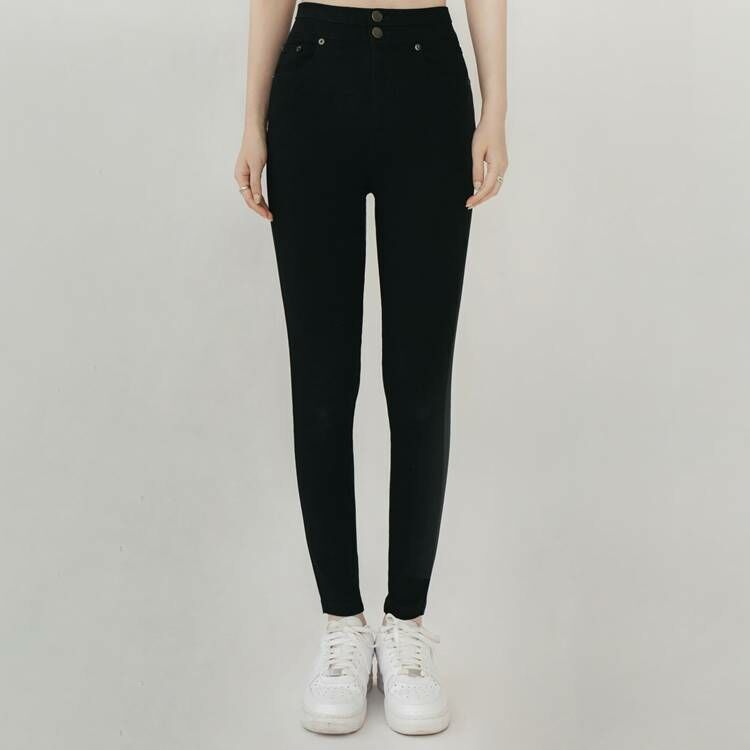 高腰彈性修腿窄管褲