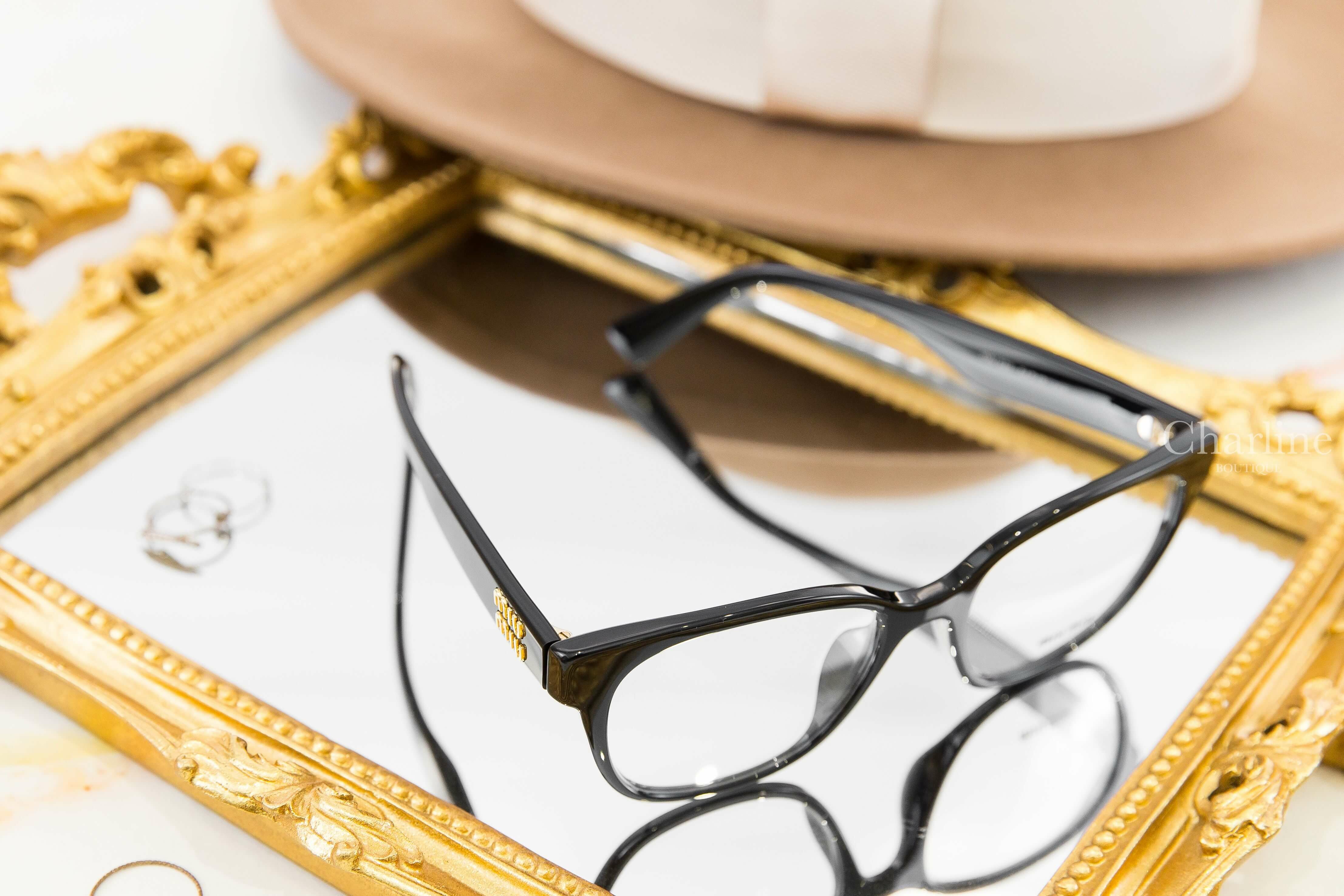 Miu Miu Glasses 黑色方框側邊金色字母平光眼鏡-Charline Boutique 精品代購