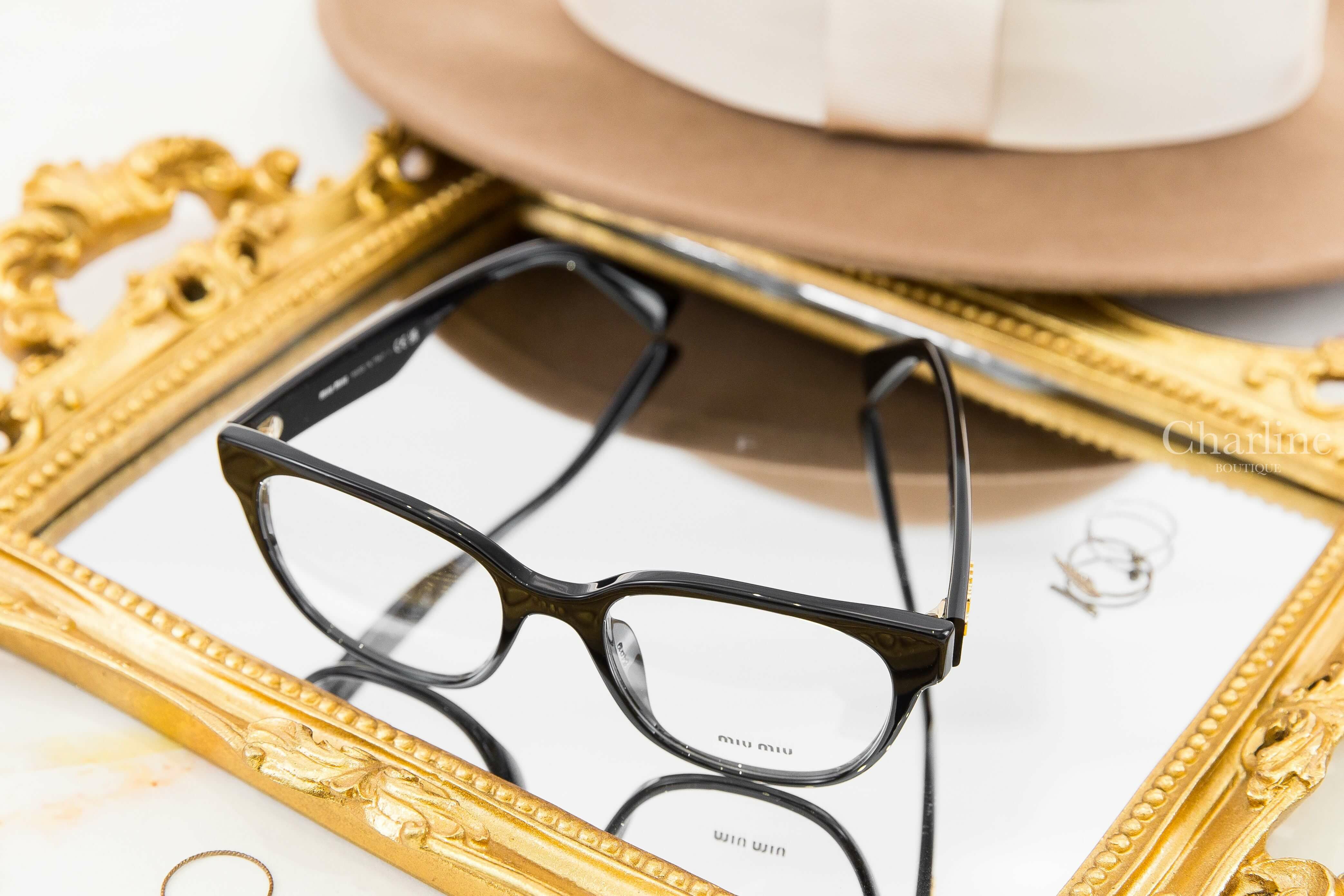 Miu Miu Glasses 黑色方框側邊金色字母平光眼鏡-Charline Boutique 精品代購
