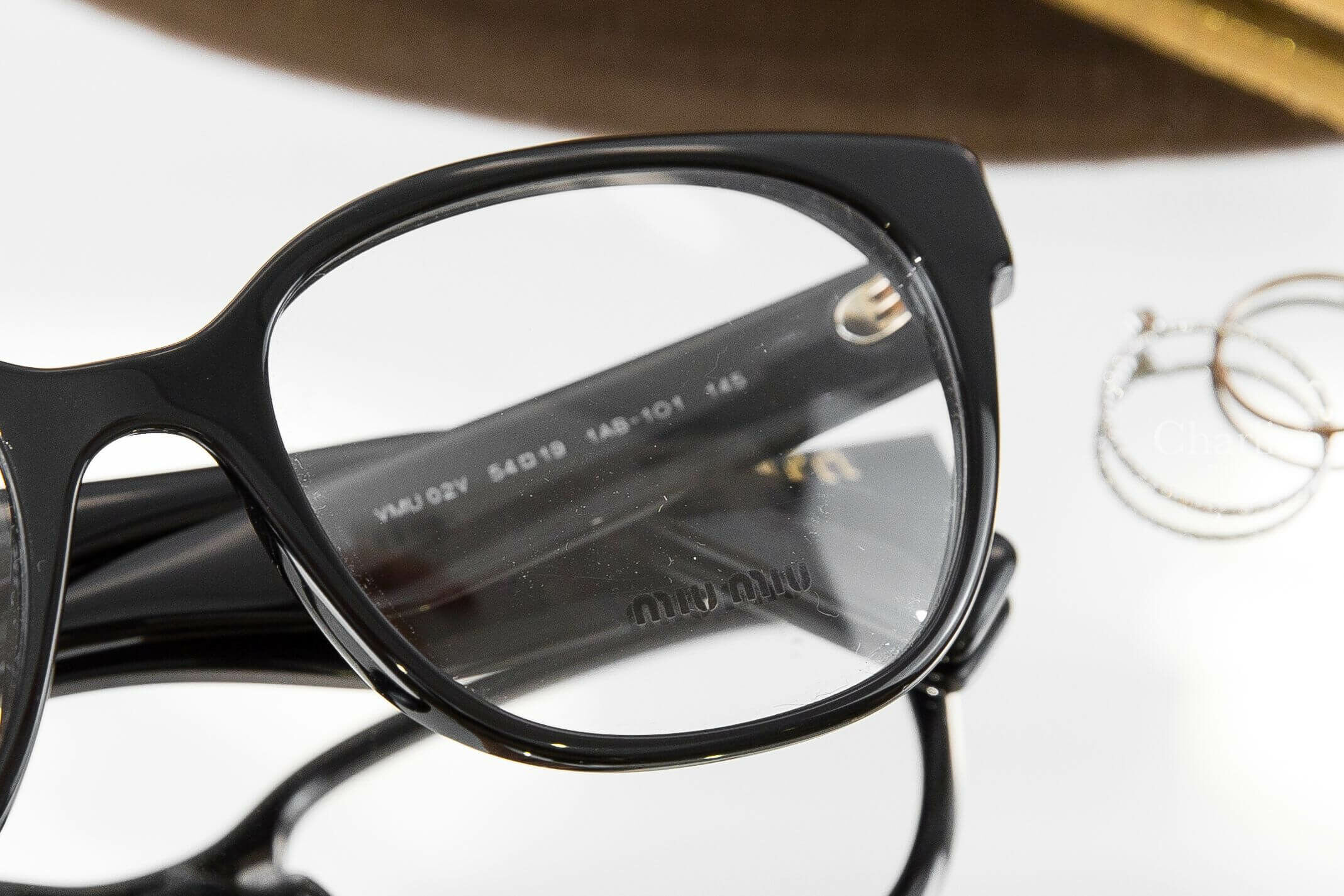 Miu Miu Glasses 黑色方框側邊金色字母平光眼鏡-Charline Boutique精品代購
