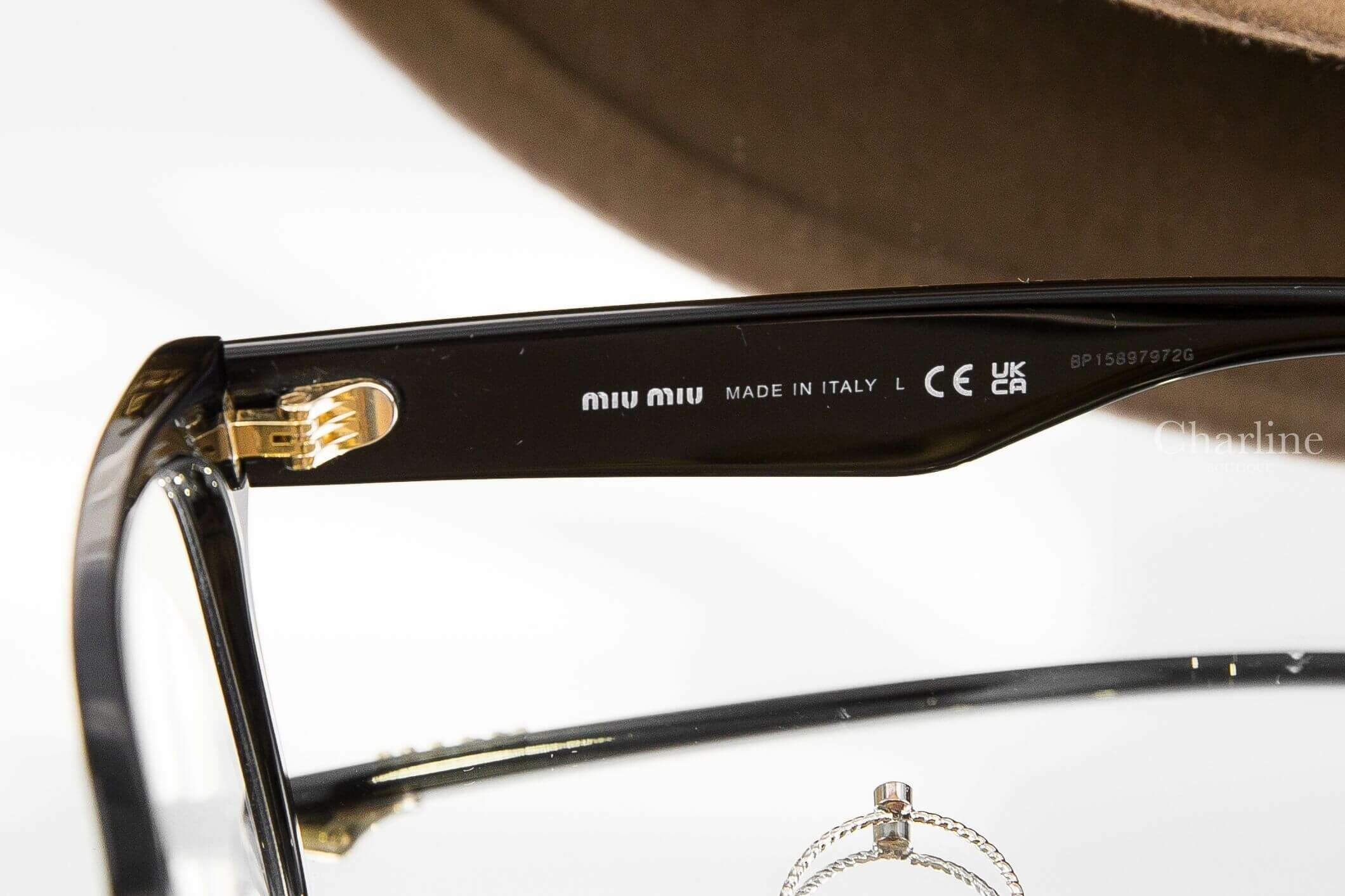 Miu Miu Glasses 黑色方框側邊金色字母平光眼鏡-Charline Boutique精品代購