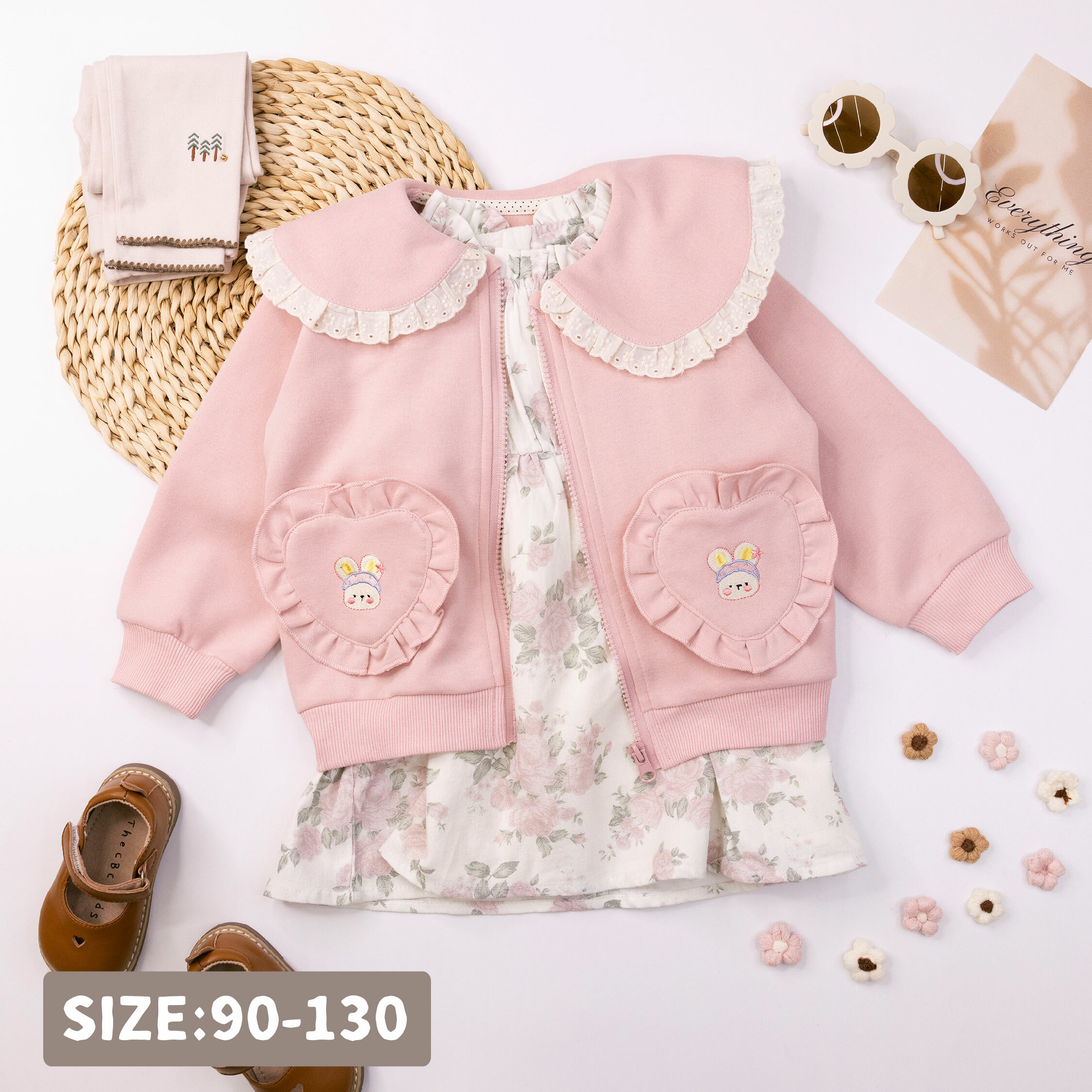 【H55059】可愛兔兔刺繡花邊拼接外套