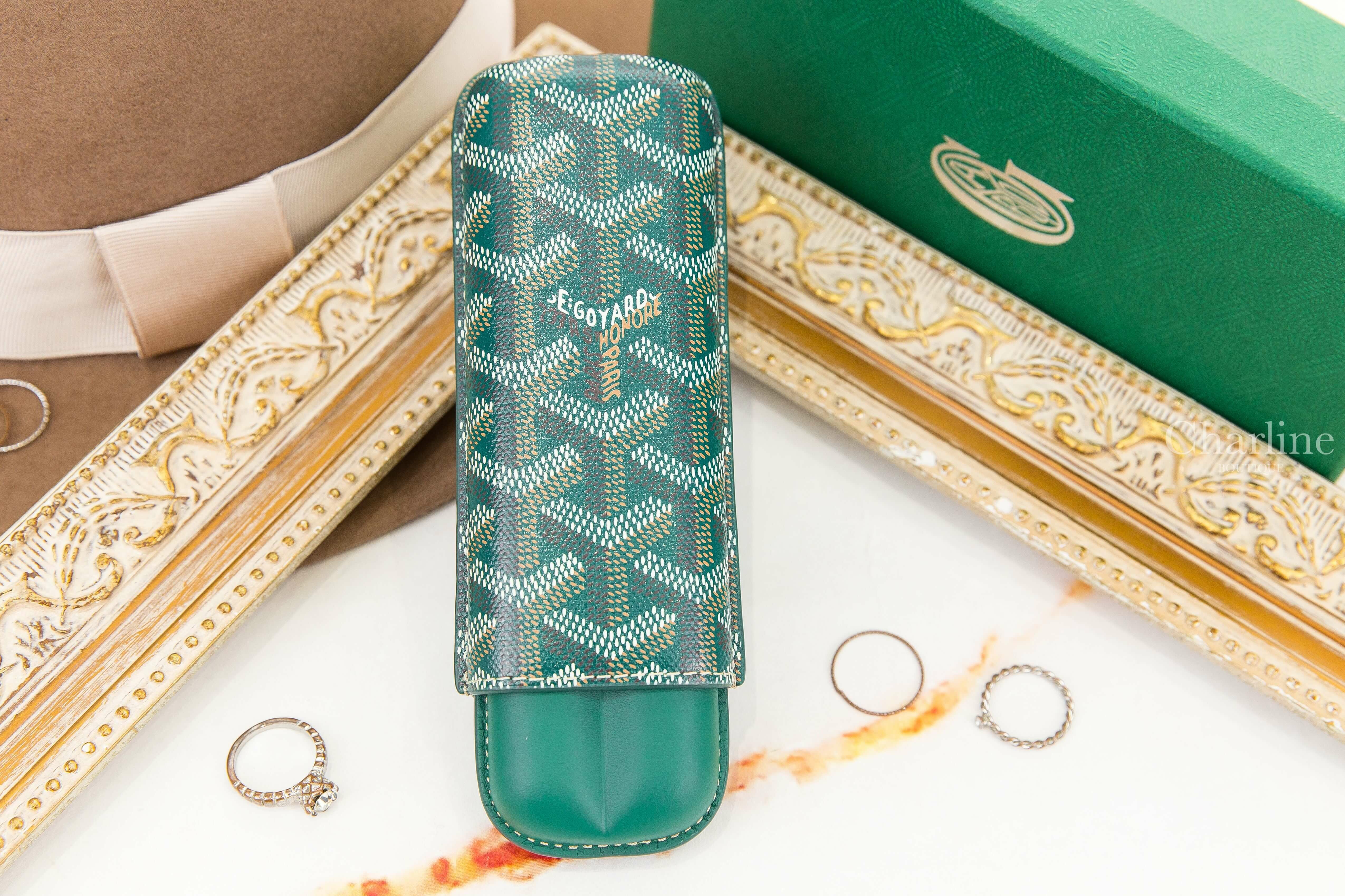 Goyard Churchill 2 Cigar Case 綠色帆布小牛皮黃色內裡兩入雪茄盒