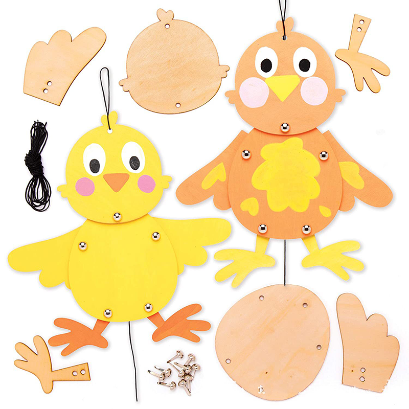 復活節DIY小雞線人工藝材料包  (1個小雞木片,5個開叉釘，1支繩子價格) ES9134