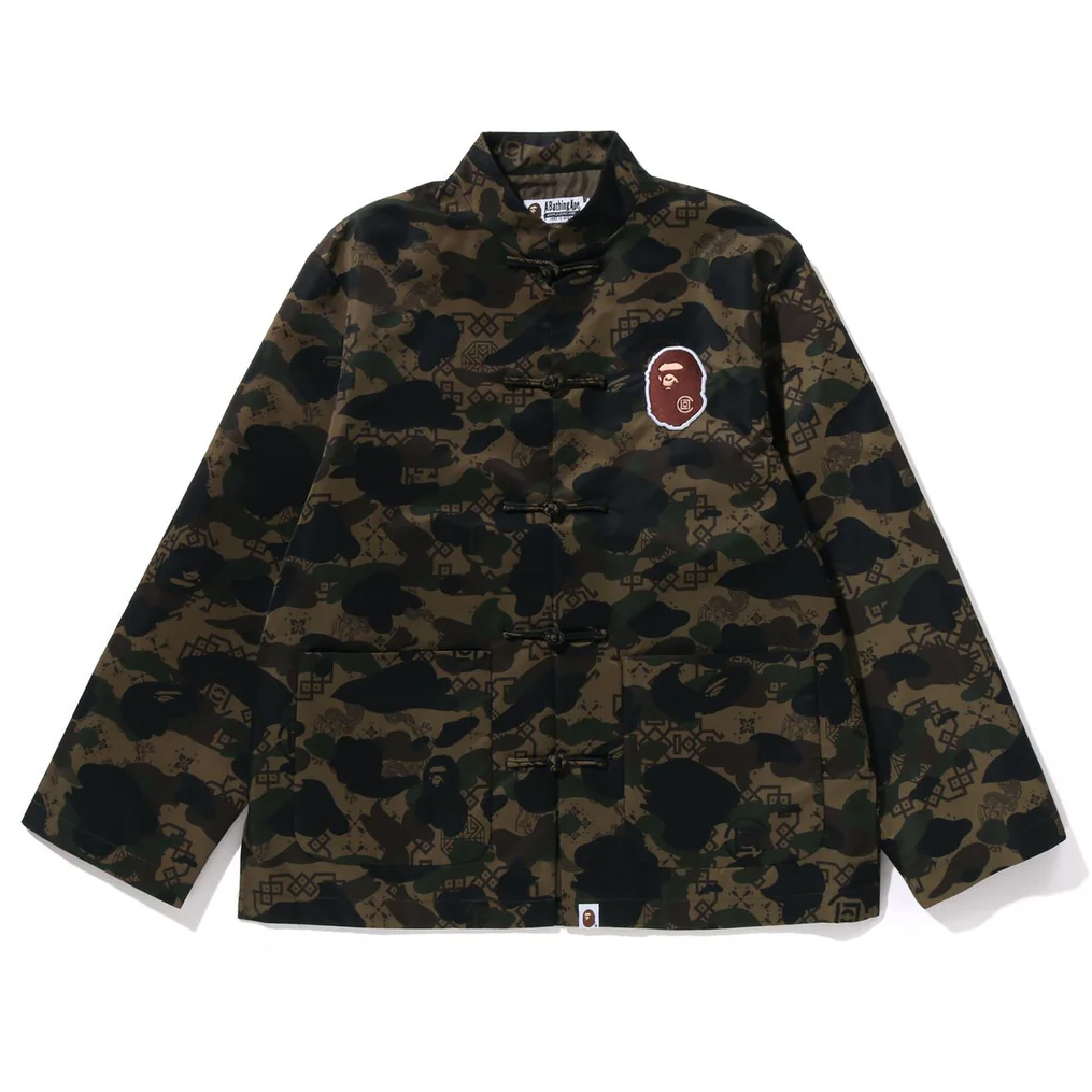 -(B2c02)-BAPE X CLOT CAMO APE HEAD CHINA JACKET 迷彩 聯名 凝結集團 陳冠希 唐裝 外套 紅/綠-1K73140911