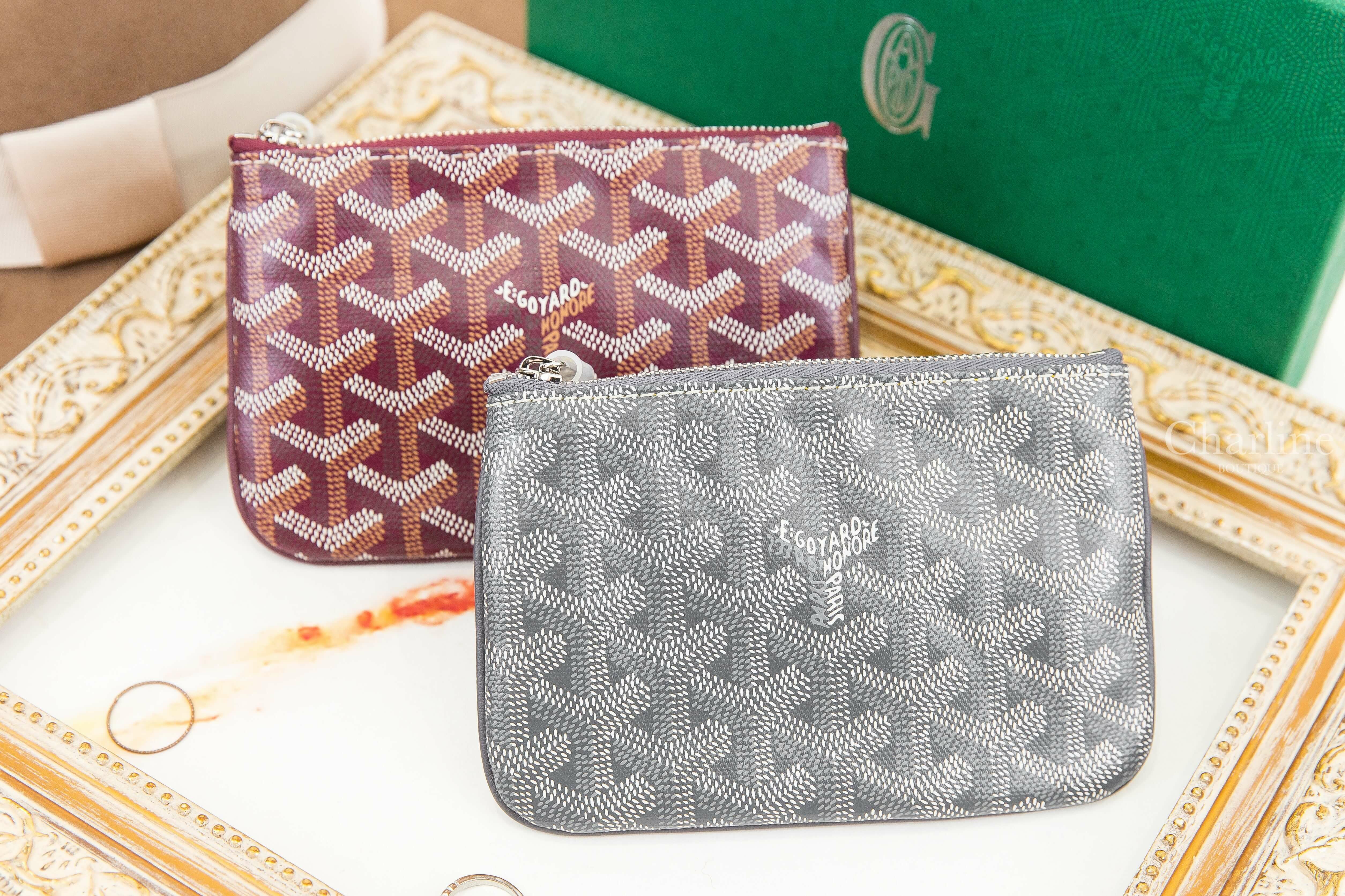 Goyard Sénat Mini Pouch 勃根地酒紅色迷你小牛皮黃色內裡銀色拉鍊零錢包,Goyard Sénat Mini Pouch 灰色迷你小牛皮黃色內裡銀色拉鍊零錢包-Charline Boutique 精品代購
