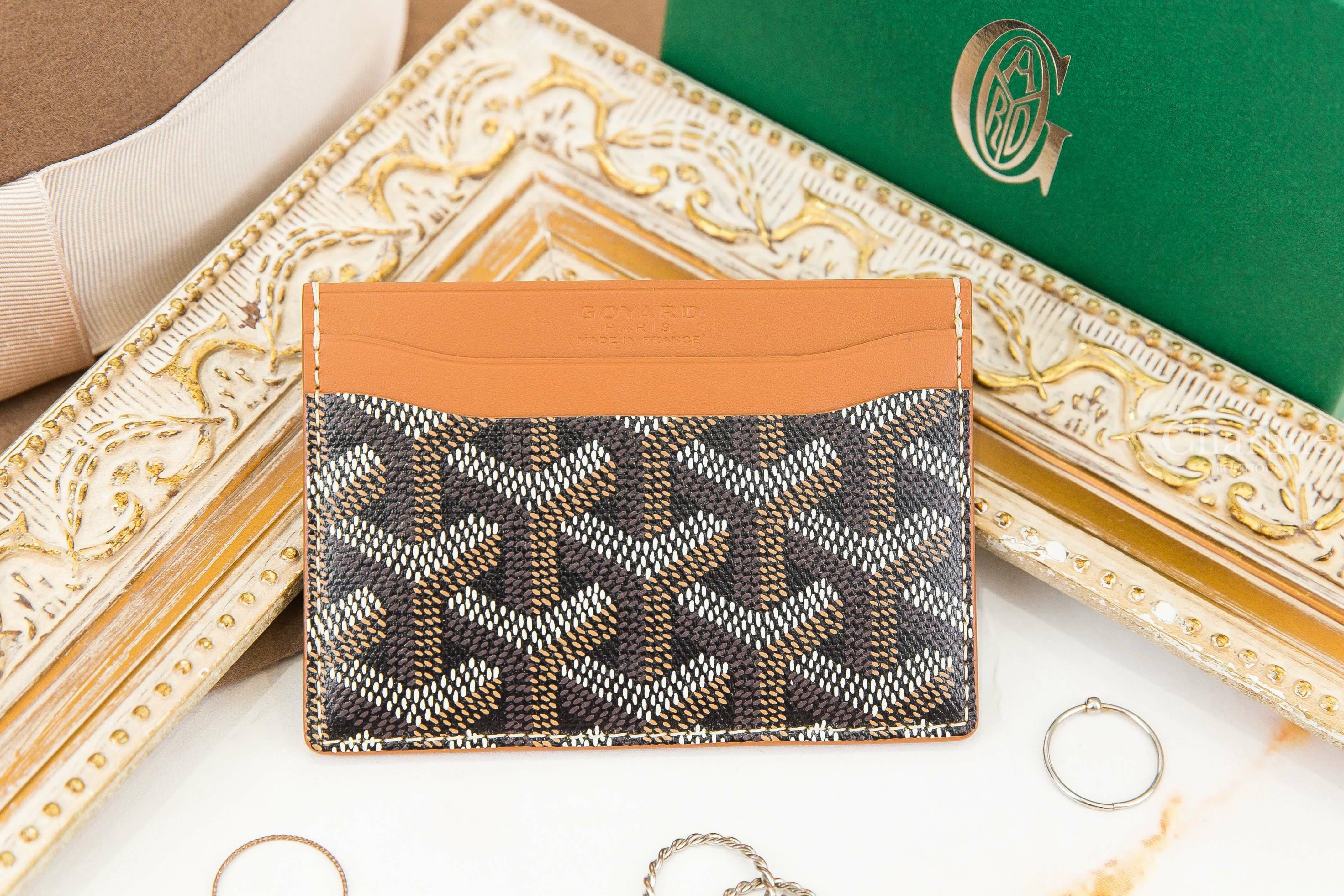 Goyard Saint-Sulpice Card Wallet 黑色拼咖啡色小牛皮黃色夾層內裡卡片夾-Charline Boutique 精品代購