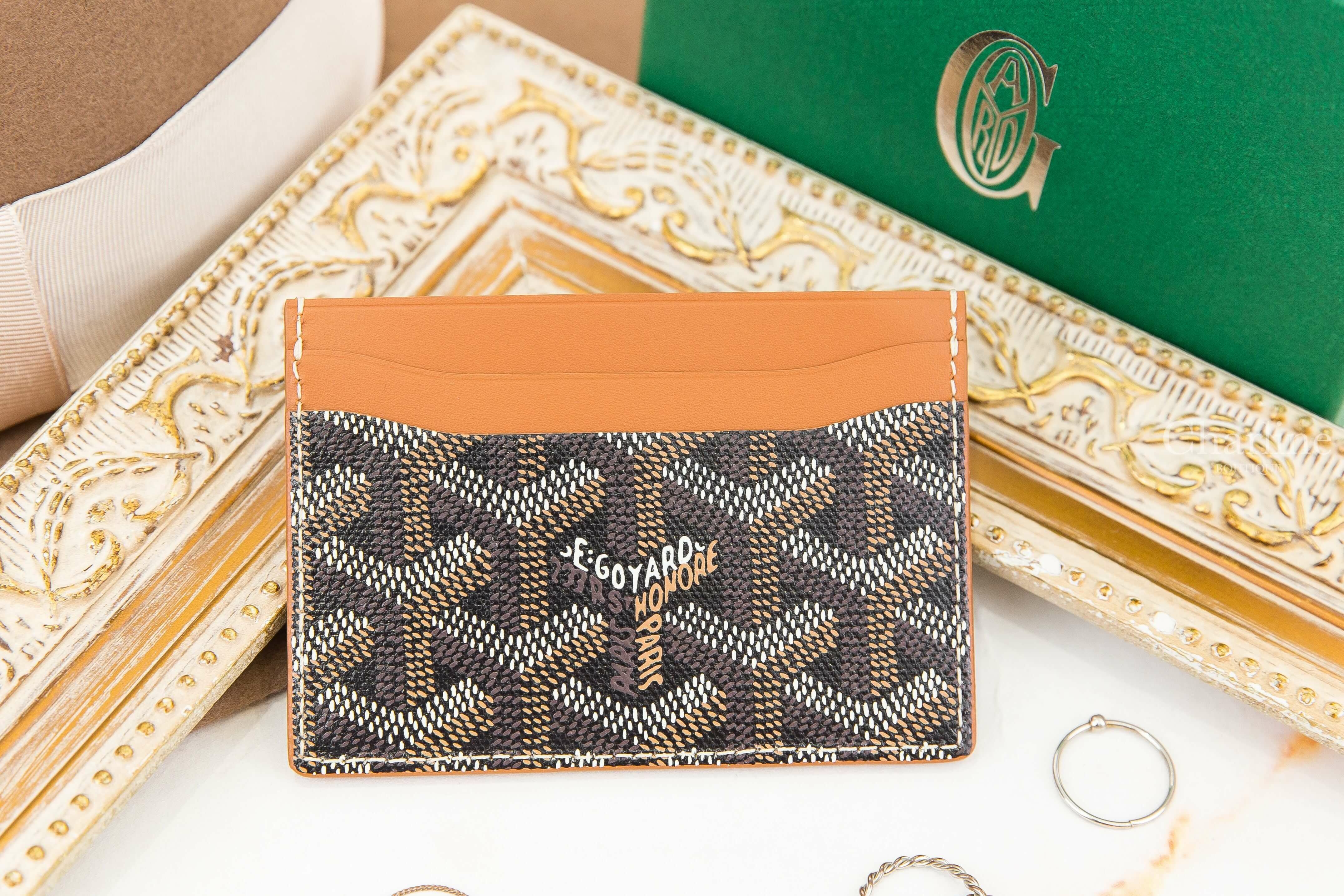 Goyard Saint-Sulpice Card Wallet 黑色拼咖啡色小牛皮黃色夾層內裡卡片夾
