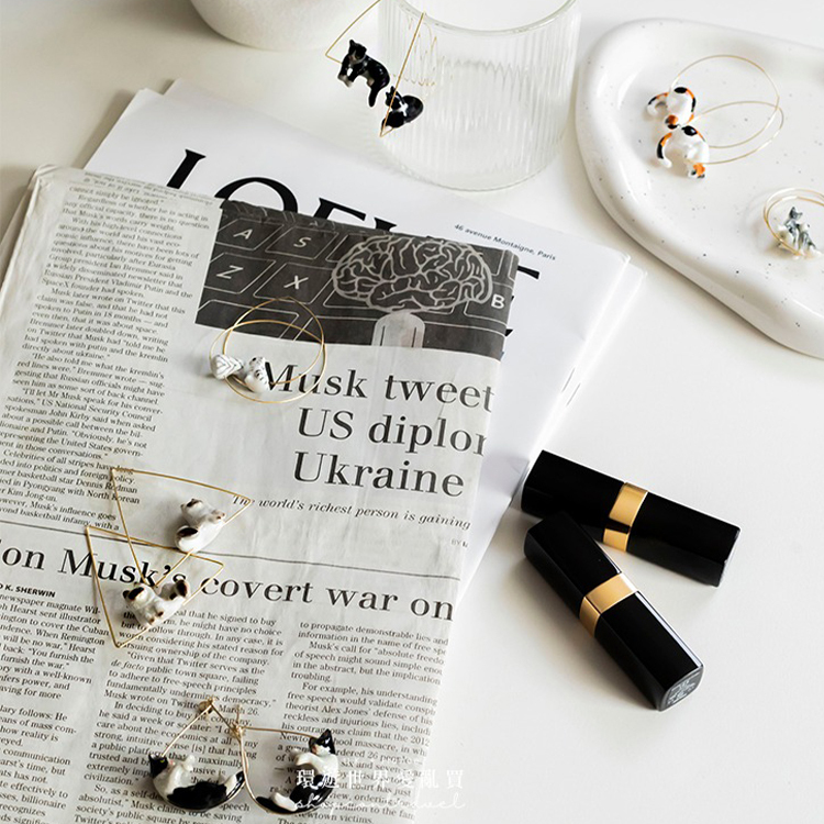 法國 Nach Bijoux 高端陶瓷手工珠寶設計師＊慵懶貓咪三角耳飾系列