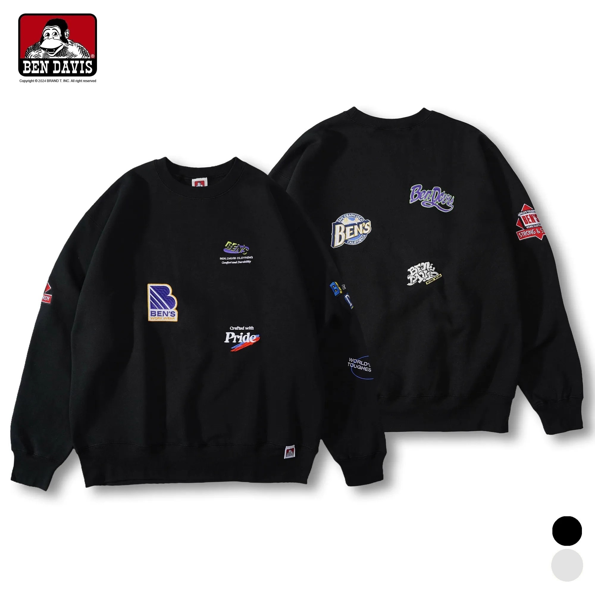 【 BEN DAVIS | 街頭多重標誌刺繡LOGO內刷毛大學TEE - 2色 】